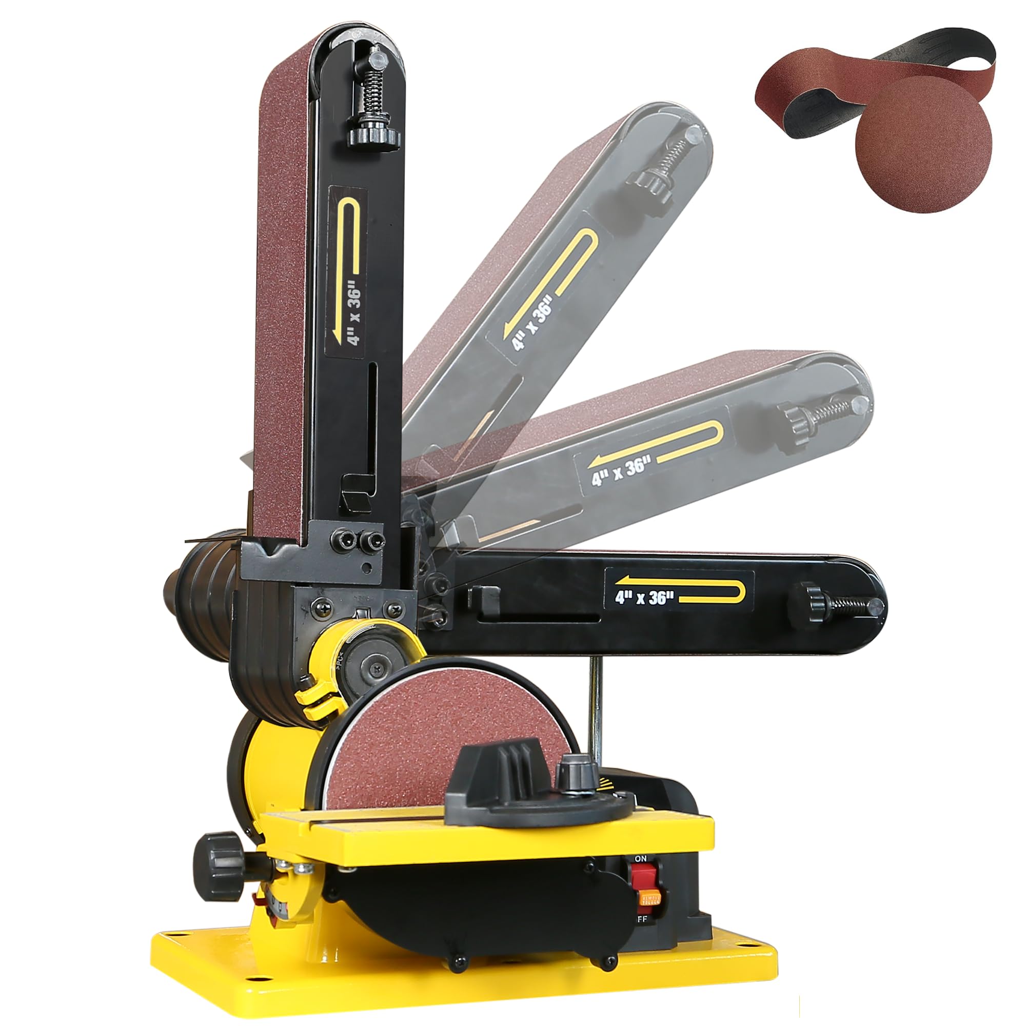 4.3A Belt and Disc Sander | 4 x 36 Inch Sanding Belt & 6 Inch Disc | Dual Dust Ports | Heavy-Duty Steel Base | Includes 2 Sandpapers | Perfect for Woodworking, Metal Polishing & DIY Projects