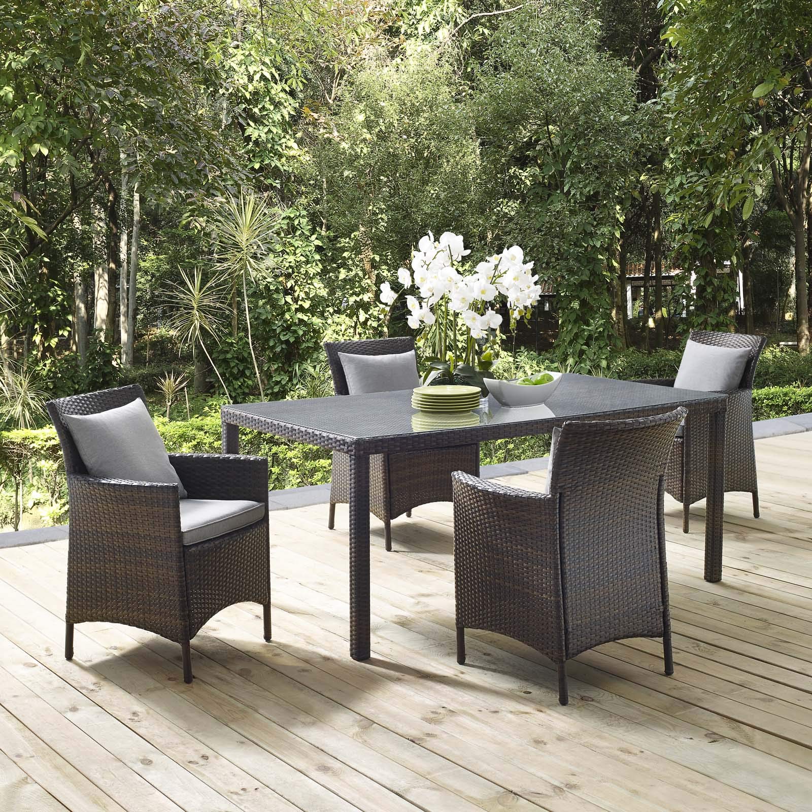 Modway EEI-3892-BRN-GRY-SET 5-Piece Brown & Gray Outdoor Dining Set - Weather-Resistant Patio Furniture for Backyard, Garden, Poolside or Deck Dining