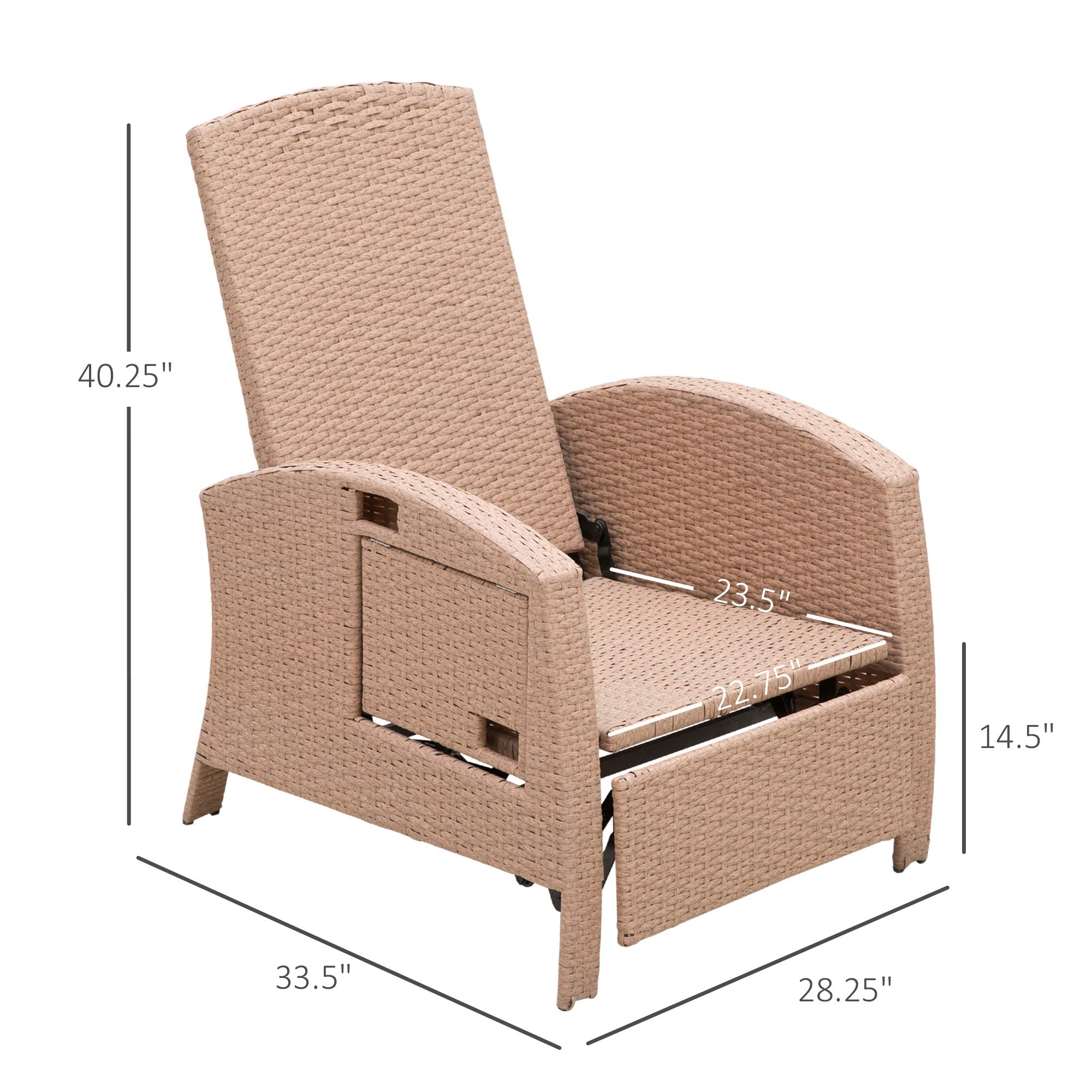 Outsunny Patio Recliner - Outdoor Reclining Lounge Chair with Adjustable Backrest, Flip-Up Side Table & Footrest - All-Weather Wicker Metal Frame Chaise Lounge with Cushions (Beige) - Perfect for Poolside, Backyard, Garden & Patio Relaxation