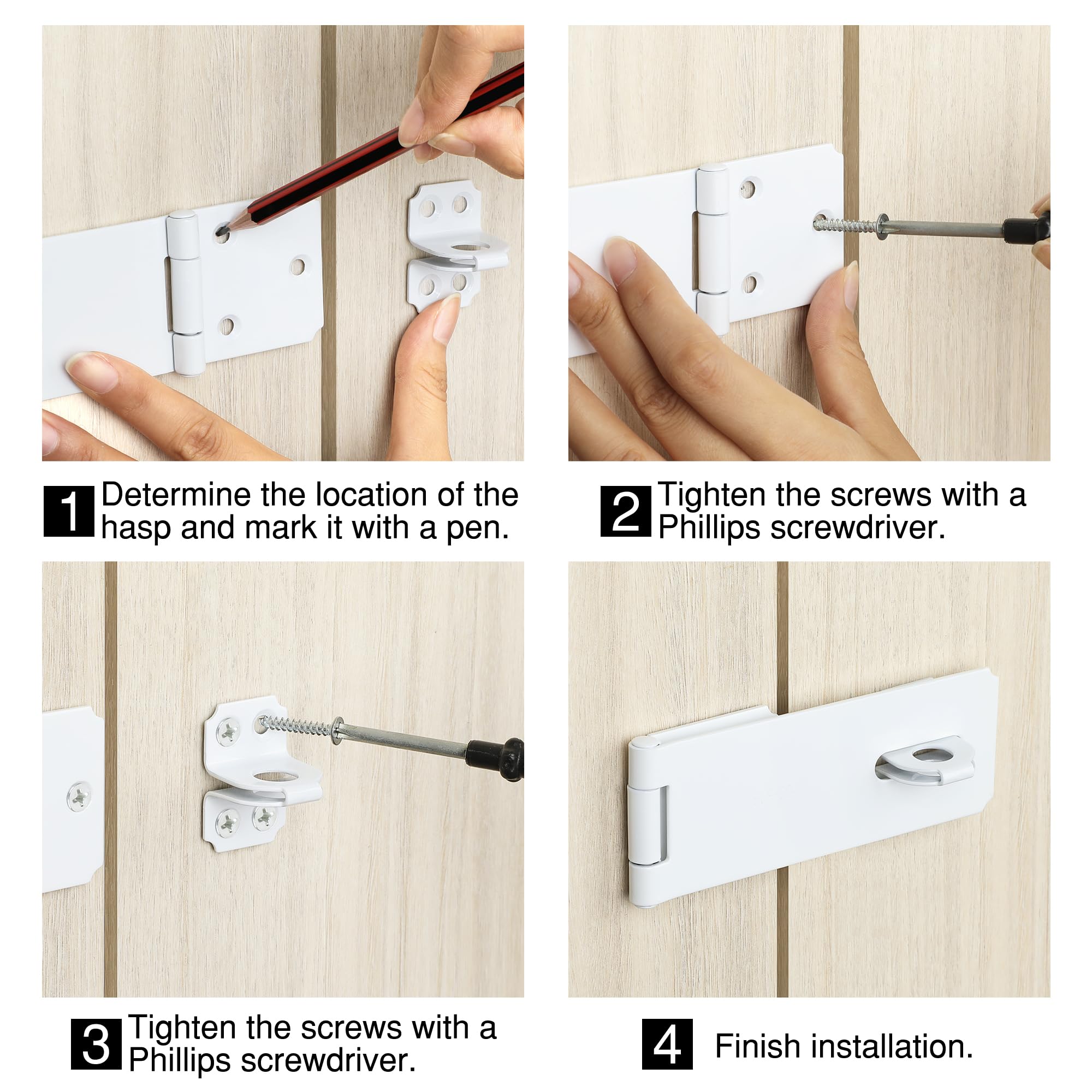 Stainless Steel Door Hasp Lock - 3 Inch SUS 304 Packlock Clasp with Screws, White Finish (1 Pack) - Secure Sheds, Gates, Storage Units & Outdoor Doors