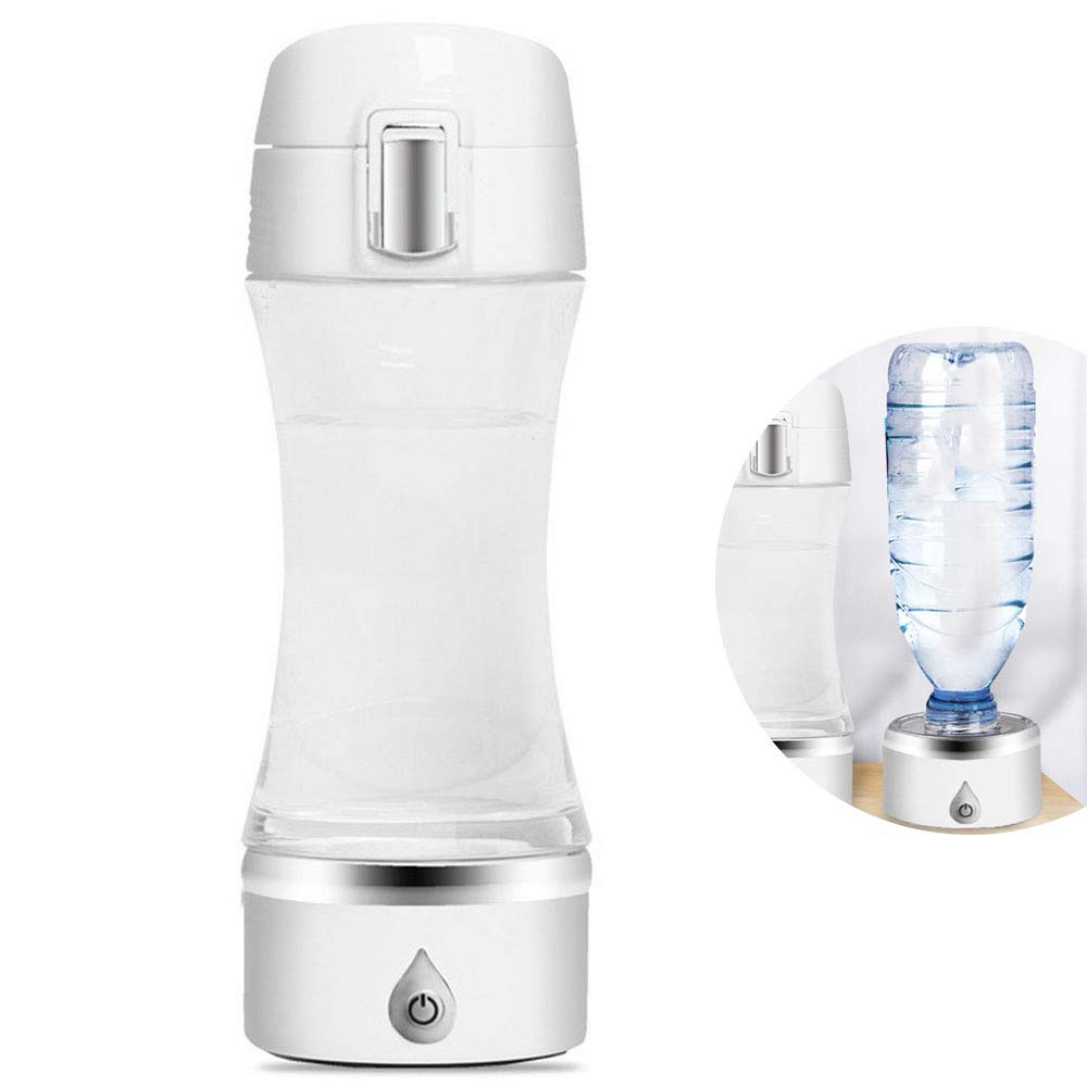Hydrogen Water Bottle with H2 Generator - Portable Rechargeable Hydrogen-Rich Water Maker, 380ml Pure Glass Bottle (White) - Perfect for Travel, Gym & Healthy Hydration