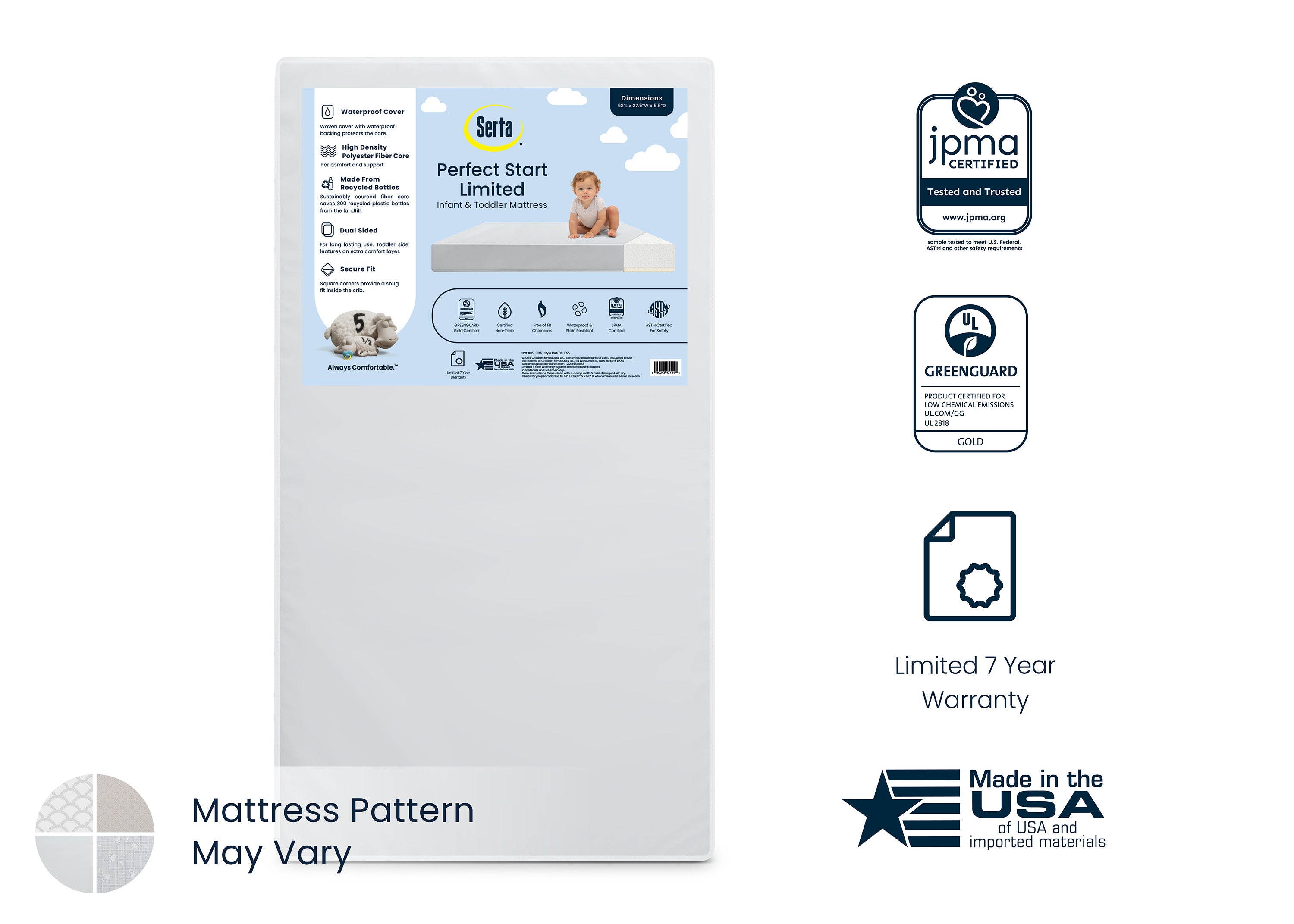 Dual-Sided Baby Crib Mattress & Toddler Mattress - Waterproof, Breathable, Hypoallergenic for Safe Infant Sleep | Perfect for Nursery, Daycare & Travel
