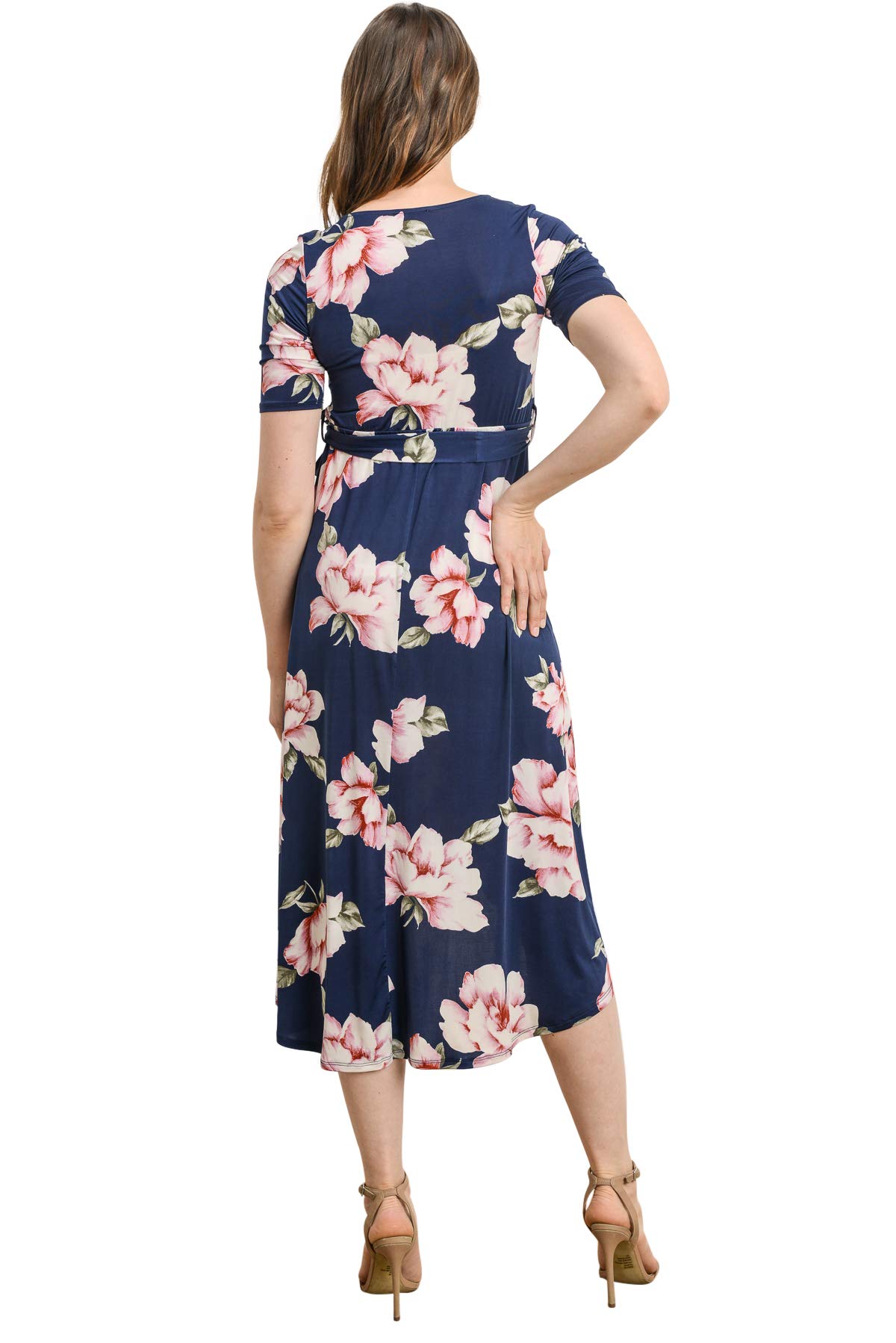 Maternity Wrap Dress for Women - Midi Length with Adjustable Waist Belt | Comfortable Pregnancy Outfit for Work, Party & Everyday Wear