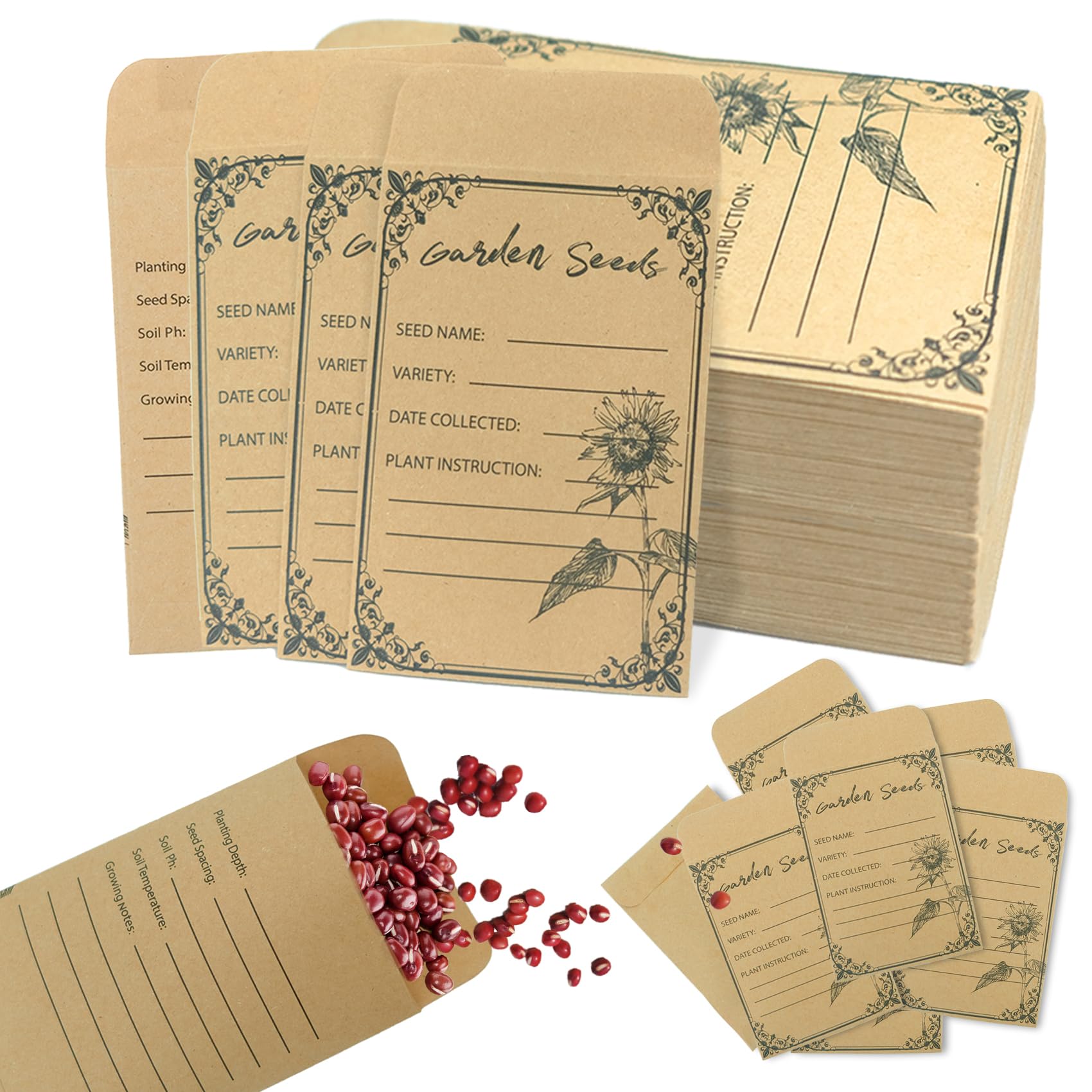 100 Pack Self-Adhesive Seed Envelopes for Storage - 4.72 x 3.15 Inch Small Seed Packets for Vegetable, Plant & Garden Seed Collection | Perfect for Organizing, Saving & Sharing Seeds with DIY Gardeners