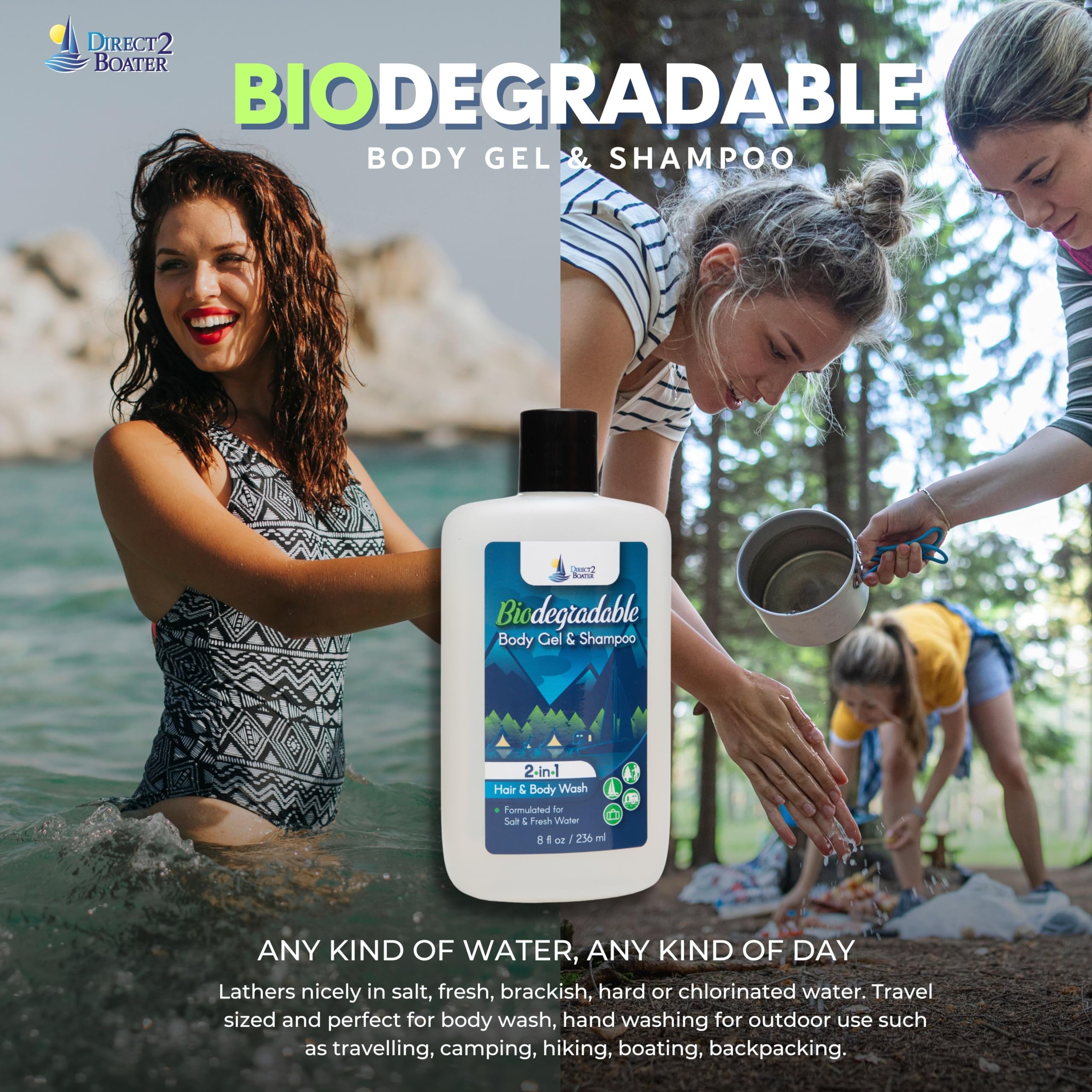 **Eco-Friendly Biodegradable Cleaner - Organic 8 oz Travel & Camping Soap Kit - No Dyes or Fragrances, Safe for Fresh & Salt Water | Ideal for Outdoor Adventures, Hiking, Backpacking & Sustainable Travel**