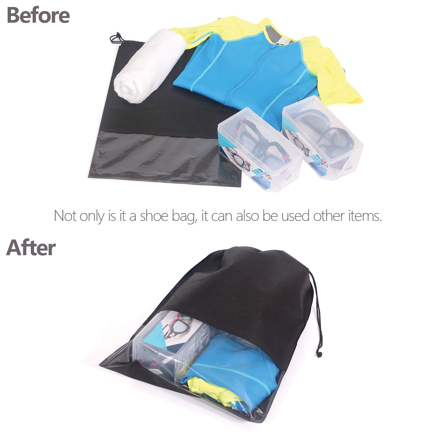 12PCS Travel Shoe Bags with Drawstring - Large Shoe Storage Pouches for Men & Women - Black - Perfect for Packing, Gym, Camping & Organization