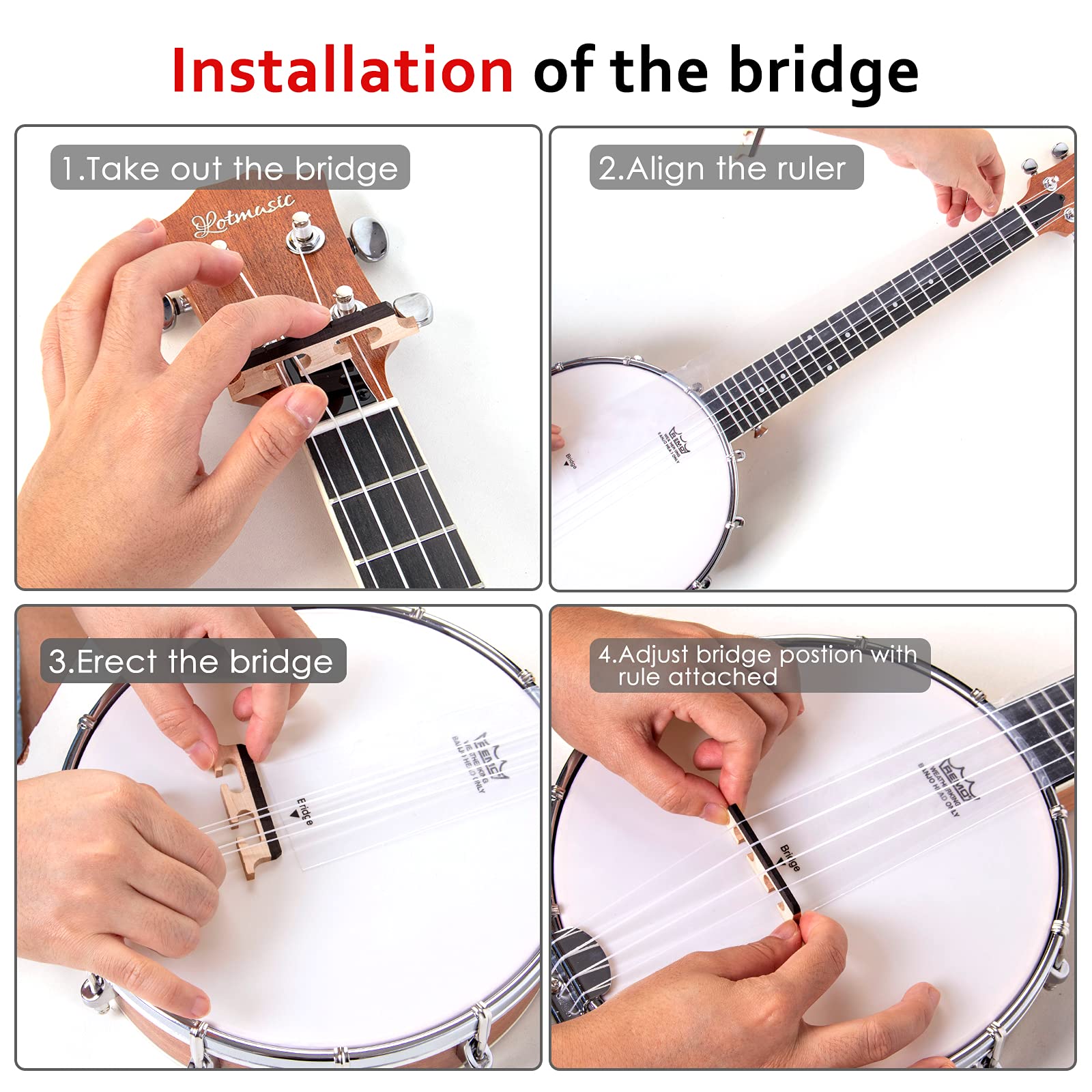 26 Inch Sapele Travel Banjolele 4-String Ukulele with Remo Drumhead & Open Back | Beginner Kit Includes Extra Strings, Allen Wrench, Tuner, Sandpaper, Ruler & Carry Bag | Perfect for Travel, Camping & Outdoor Music Performances