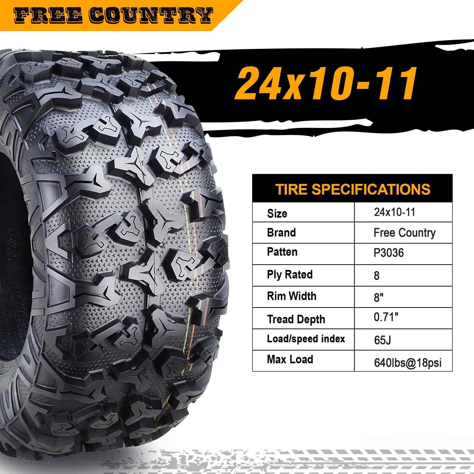 Premium 8PR ATV/UTV Tires 24x10x11 - Heavy Duty All-Terrain Tires for 1995-2003 Honda FORMAN TRX400 - Perfect for Off-Roading, Mudding & Farm Work