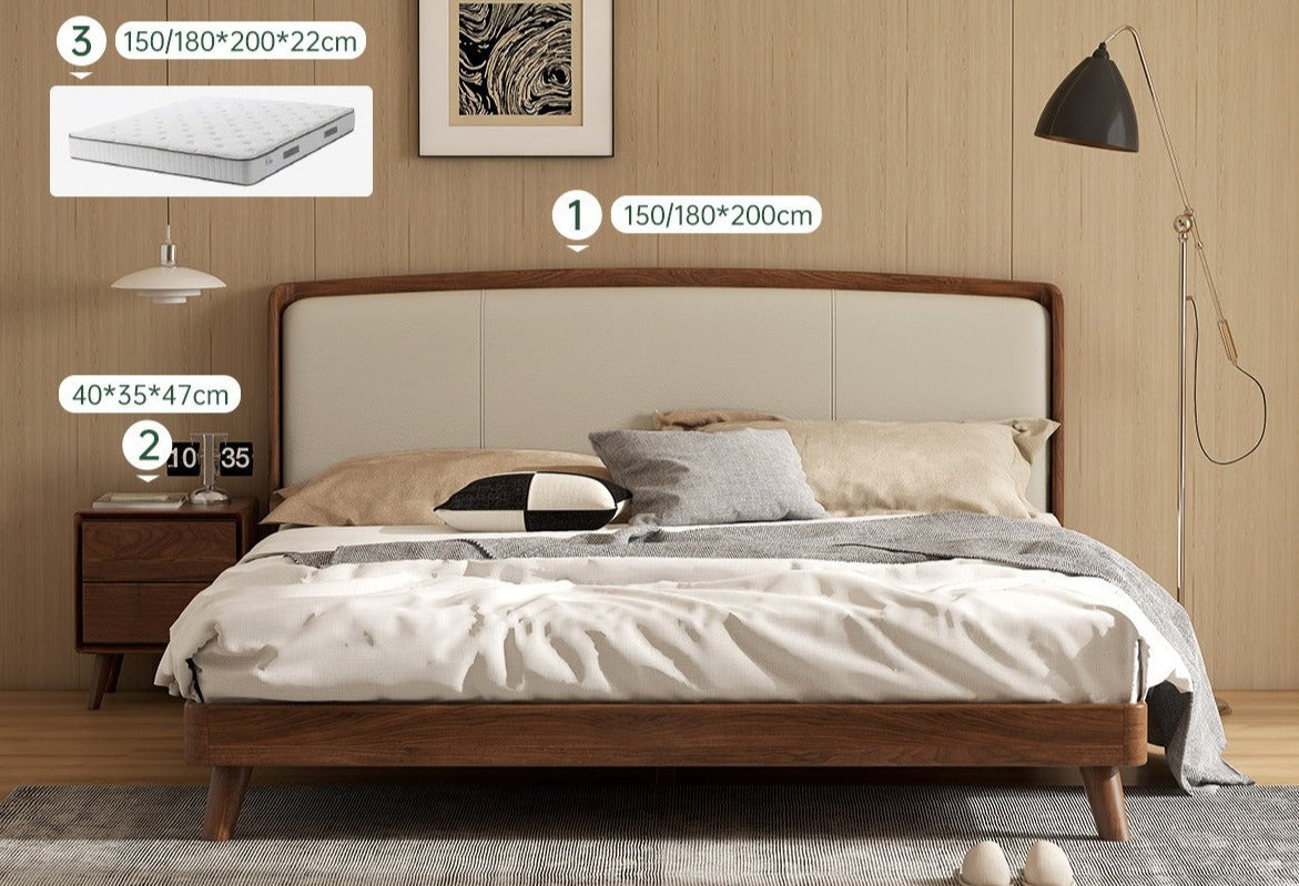Premium Black Walnut Solid Wood Leather Bed Frame - Luxury Bedroom Furniture Set for Master Bedroom & Guest Room Decor