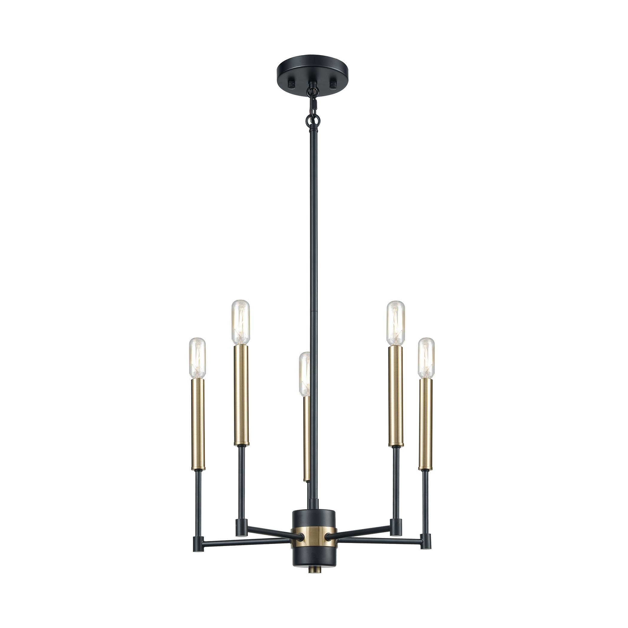 Livingston 5-Light Modern Chandelier in Matte Black & Satin Brass - Elegant Dining Room Lighting Fixture for Home Decor