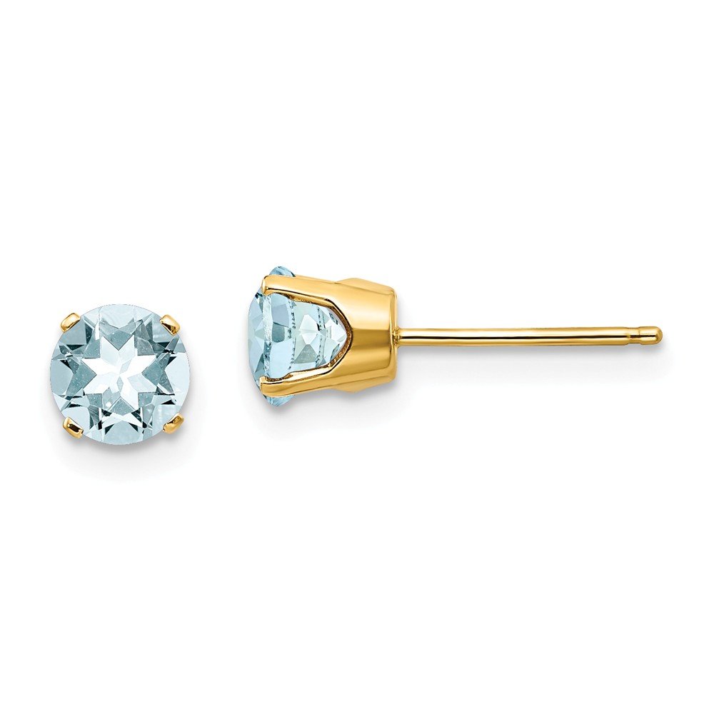 14K Solid Yellow Gold 5mm Aquamarine Stud Earrings - March Birthstone Jewelry for Women - Perfect Gift for Birthday, Anniversary & Special Occasions