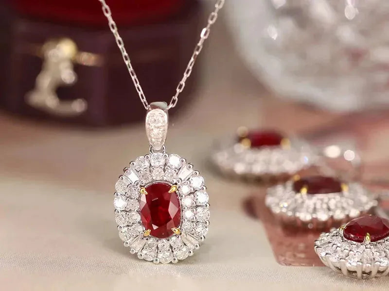 18K White & Yellow Gold Pendant with Natural Ruby & Diamonds | Classic Women's Necklace for Anniversary Gifts | Perfect for Valentine's Day, Birthday & Special Occasions