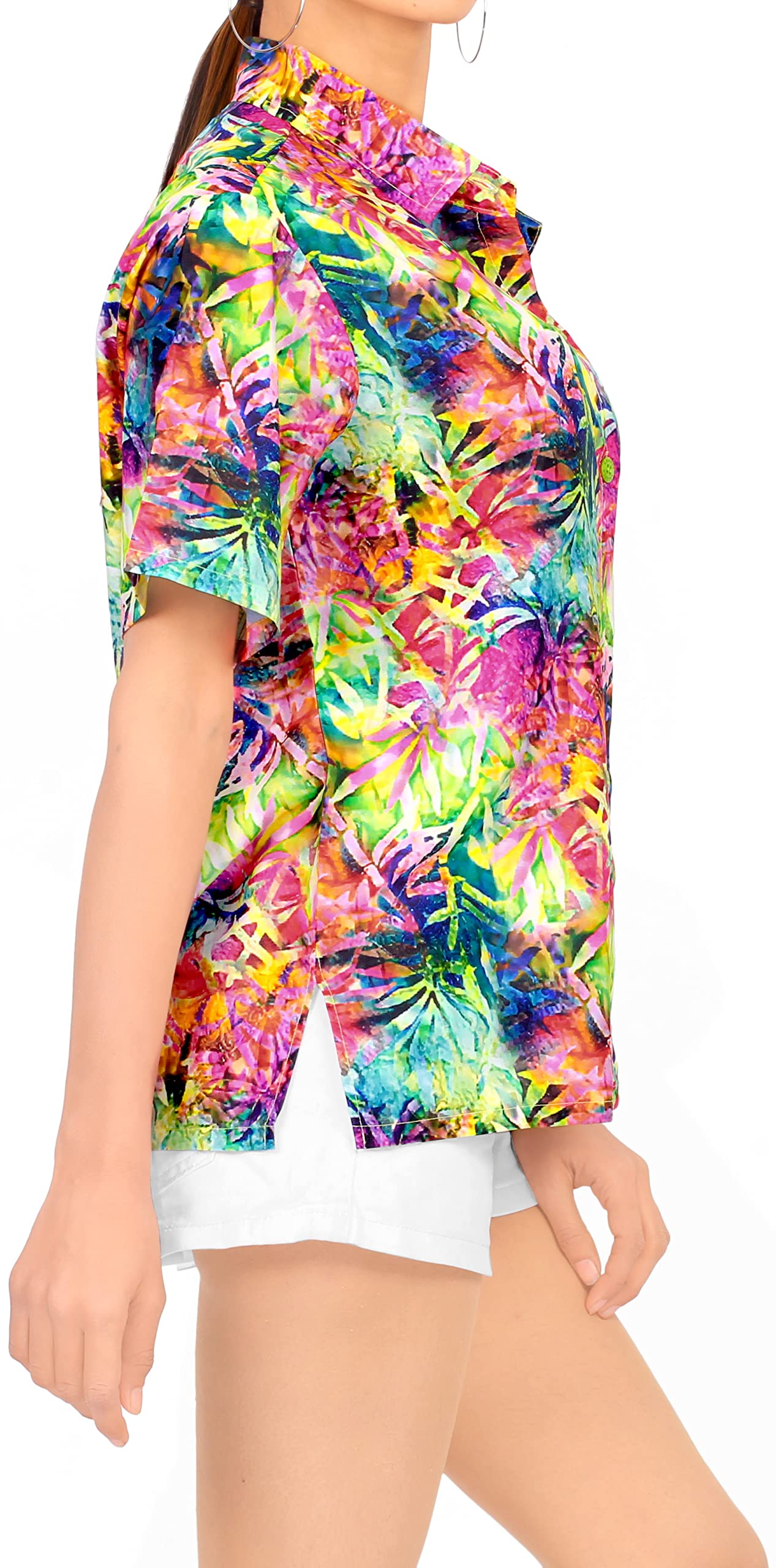 LA LEELA Women's Short Sleeve Hawaiian Blouse - Floral Print Vacation Shirt for Beach, Summer & Tropical Getaways - Lightweight & Comfortable Casual Wear