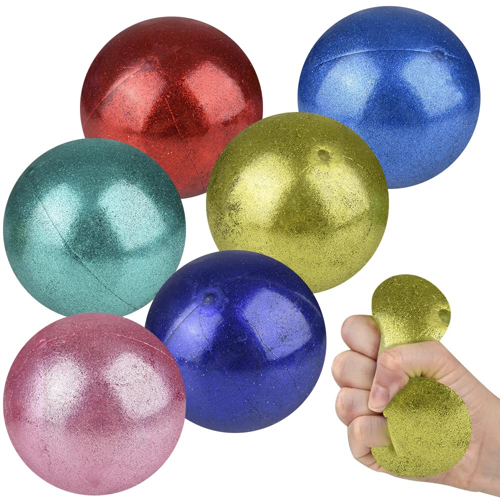 ArtCreativity Squeezy Sticky Stress Balls - Set of 6 Metallic Textured Fidget Toys for Kids & Adults | Anxiety Relief, Sensory Therapy & Party Favors | Perfect for Classrooms, Office Stress Relief & Pinata Stuffers