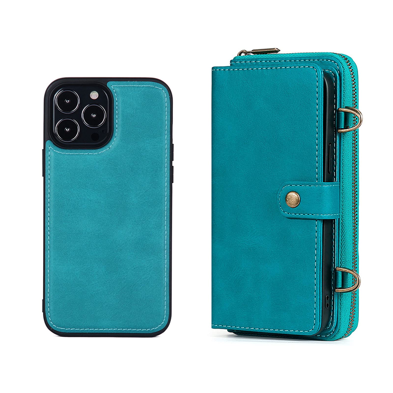 Premium Magnetic Wallet Case for iPhone 13 Mini/Pro/Pro Max - 2-in-1 Protective Cover with 13 Card Slots, 3 Cash Pockets & Zippered Coin Compartment | Secure Magnetic Closure | Ideal for Travel, Work & Everyday Use (Blue)