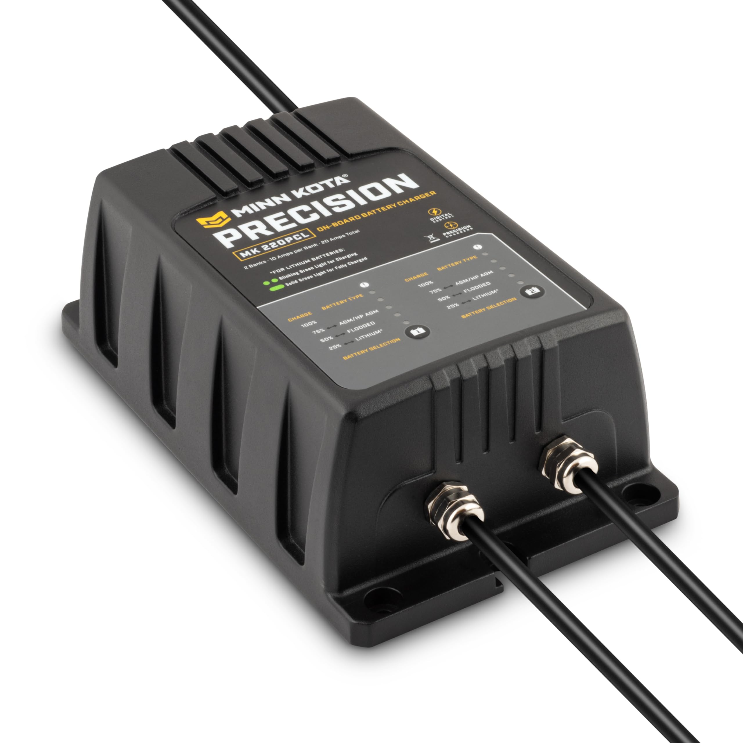 Minn Kota Precision Charger MK 220 PCL - 2 Bank 10 Amp Marine Battery Charger for Boats, Fishing & Trolling Motors | Waterproof & Maintenance-Free Charging Solution