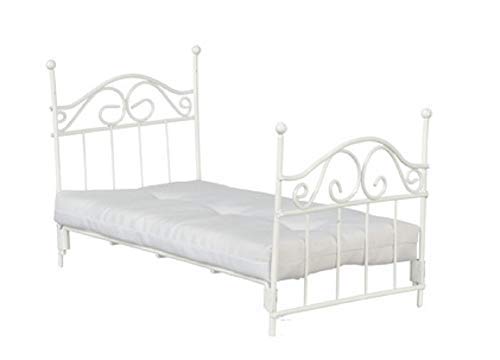 1:12 Scale Dollhouse Miniature White Single Bed with Mattress - Perfect for Dollhouse Decor, Miniature Bedroom Setup & Collectors Display (Model #T5030)