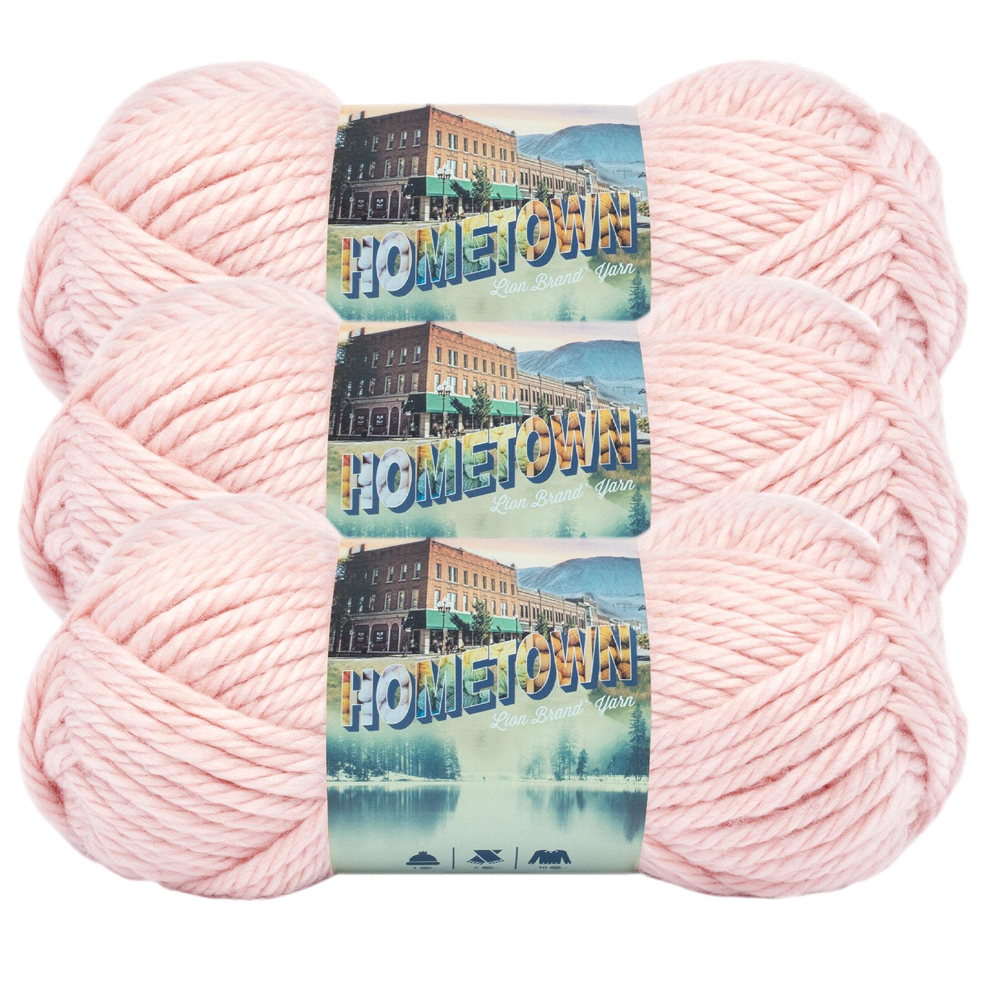 Lion Brand Yarn Hometown Super-Bulky Yarn - 3 Pack Providence Pink for Knitting, Crocheting & DIY Crafts | Perfect for Blankets, Scarves & Winter Accessories