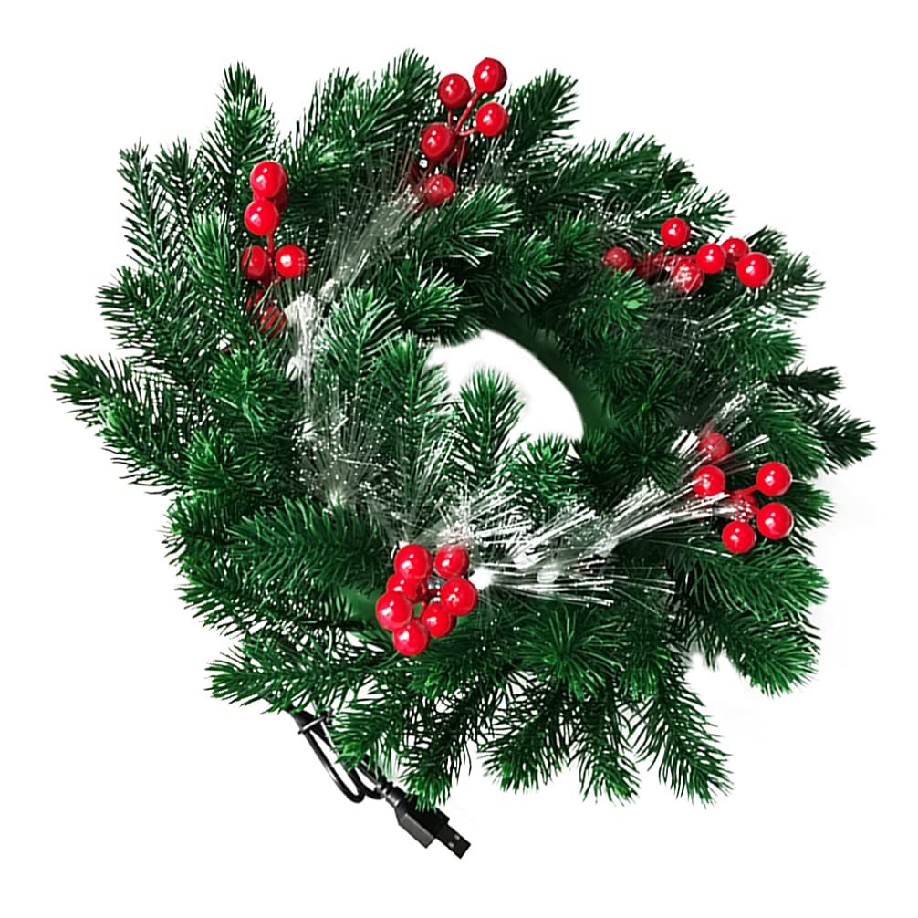 ABOOFAN 34cm LED Christmas Wreath with Red Berries - Front Door Wall Hanging Decor for Xmas, Wedding & Party - Battery Operated Holiday Wreath Garland for Indoor Outdoor Christmas Decorations (Perfect for Front Porch, Mantel, Window & Holiday Party Decor)