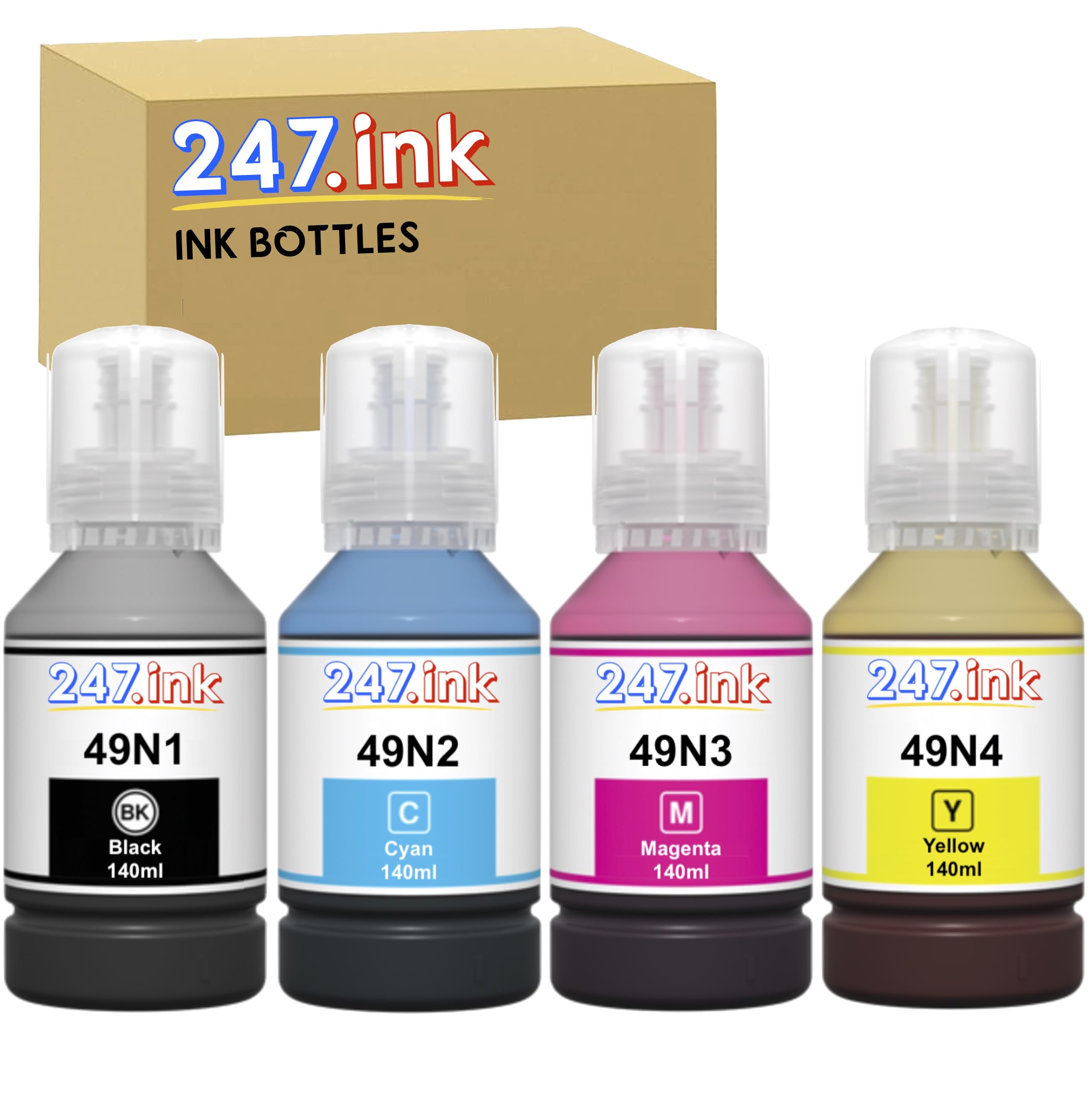 Epson SC-F100 SC-F500 SC-F501 Sublimation Ink Bottles Set - 4 Colors (Black, Cyan, Magenta, Yellow) | 247.ink High-Quality Compatible Ink for T-Shirt, Mug & Textile Printing | Perfect for DIY Craft & Small Business Sublimation Projects