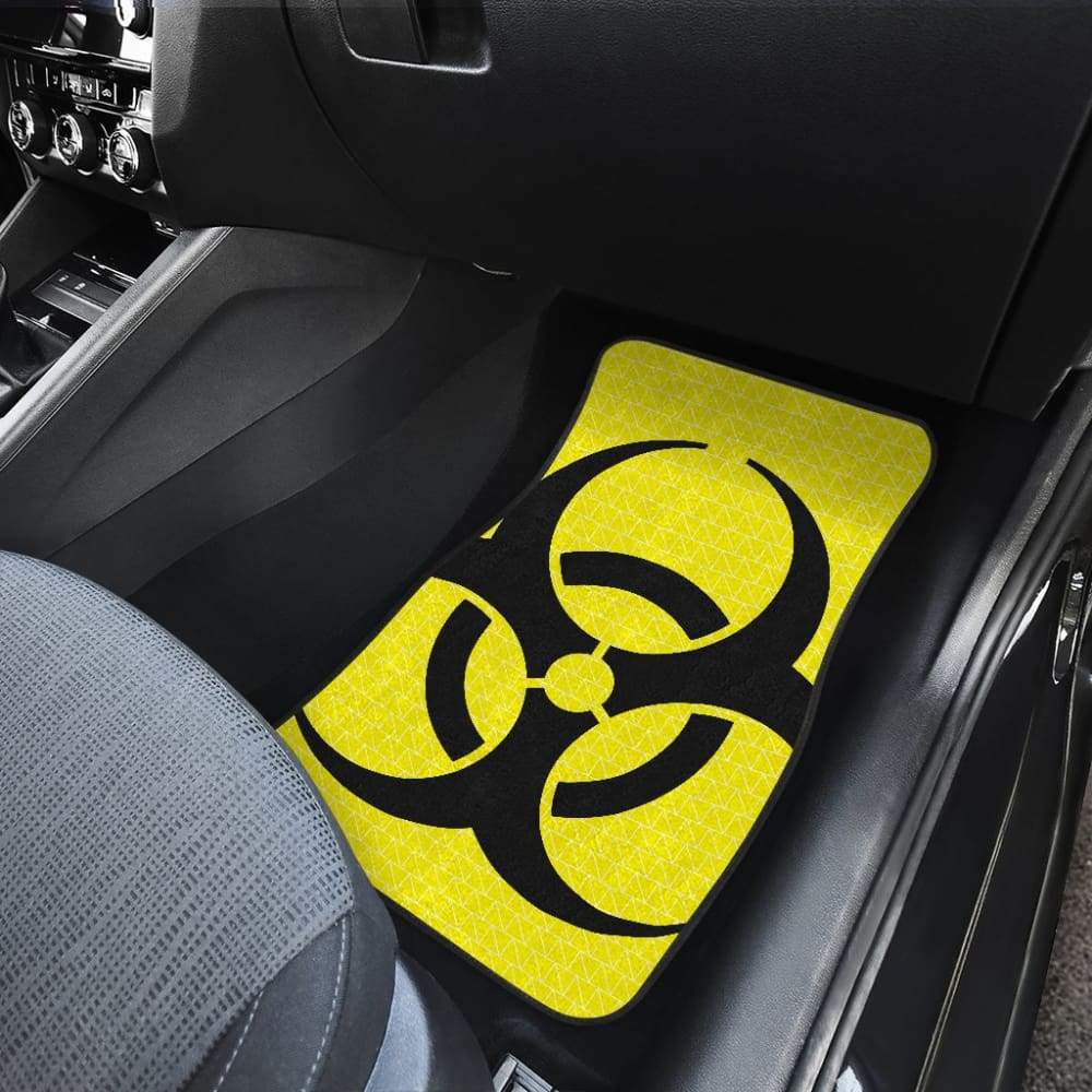 Black Biohazard Sign Yellow Background Car Floor Mats - Non-Slip Rubber Car Mats for Vehicles, Trucks & SUVs - Perfect for Halloween, Cosplay & Horror Themed Events