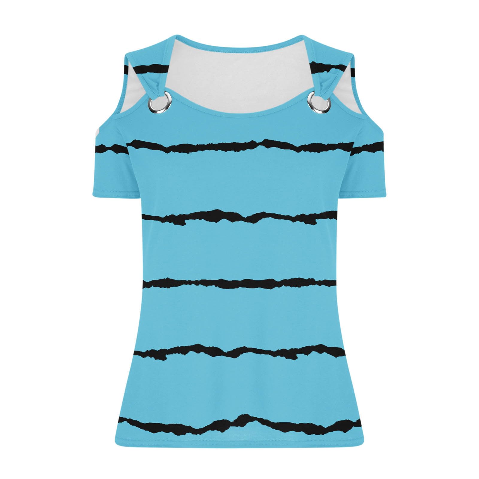 Plus Size Women's Summer Tops - Casual Short Sleeve Striped Blouse Tunic with Cold Shoulder Design | Trendy Flowy Shirt for Beach, Vacation & Everyday Wear