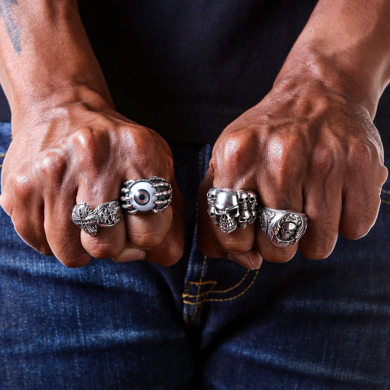 Gothic Sterling Silver Eyeball Claw Ring for Men & Women - Punk Jewelry for Halloween, Cosplay, and Alternative Fashion
