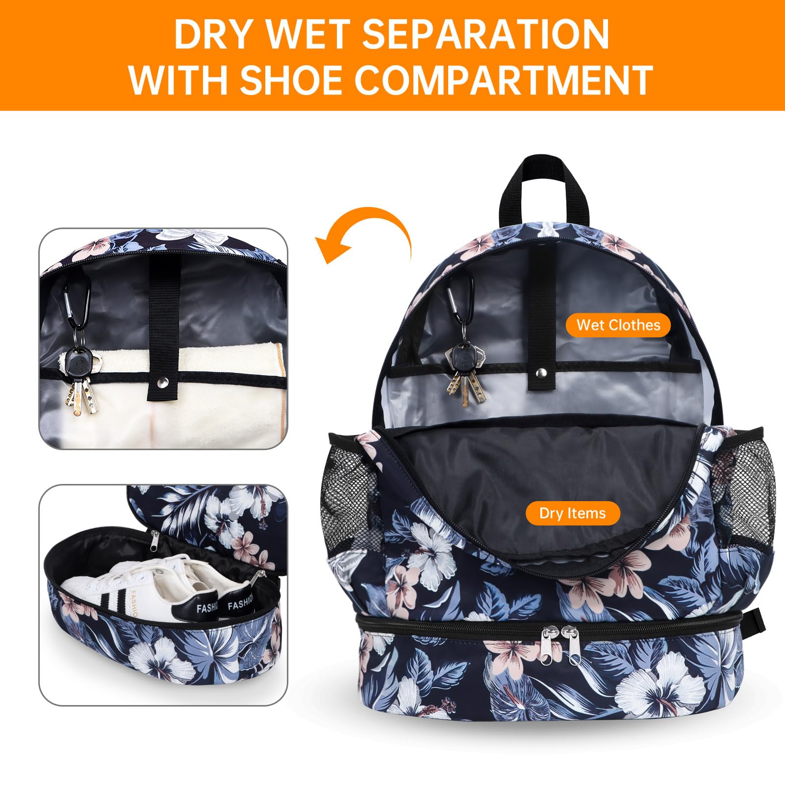 HAWEE Waterproof Gym Backpack with Shoe Compartment - Lightweight Sports Bag for Men & Women - Perfect for Swimming, Beach, Yoga, Travel & Workout - Durable Anti-Water Design for Active Lifestyles