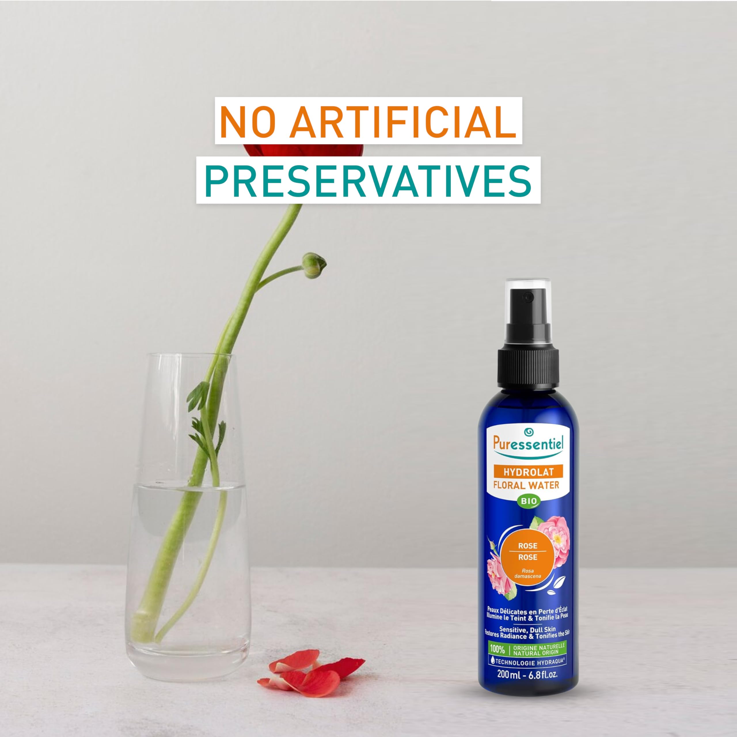 Puressentiel Organic Rose Hydrolat 200ml - Pure Rose Water Facial Toner for Skin Care, Hydration & Makeup Removal | Natural Floral Mist for Face, Hair & Aromatherapy
