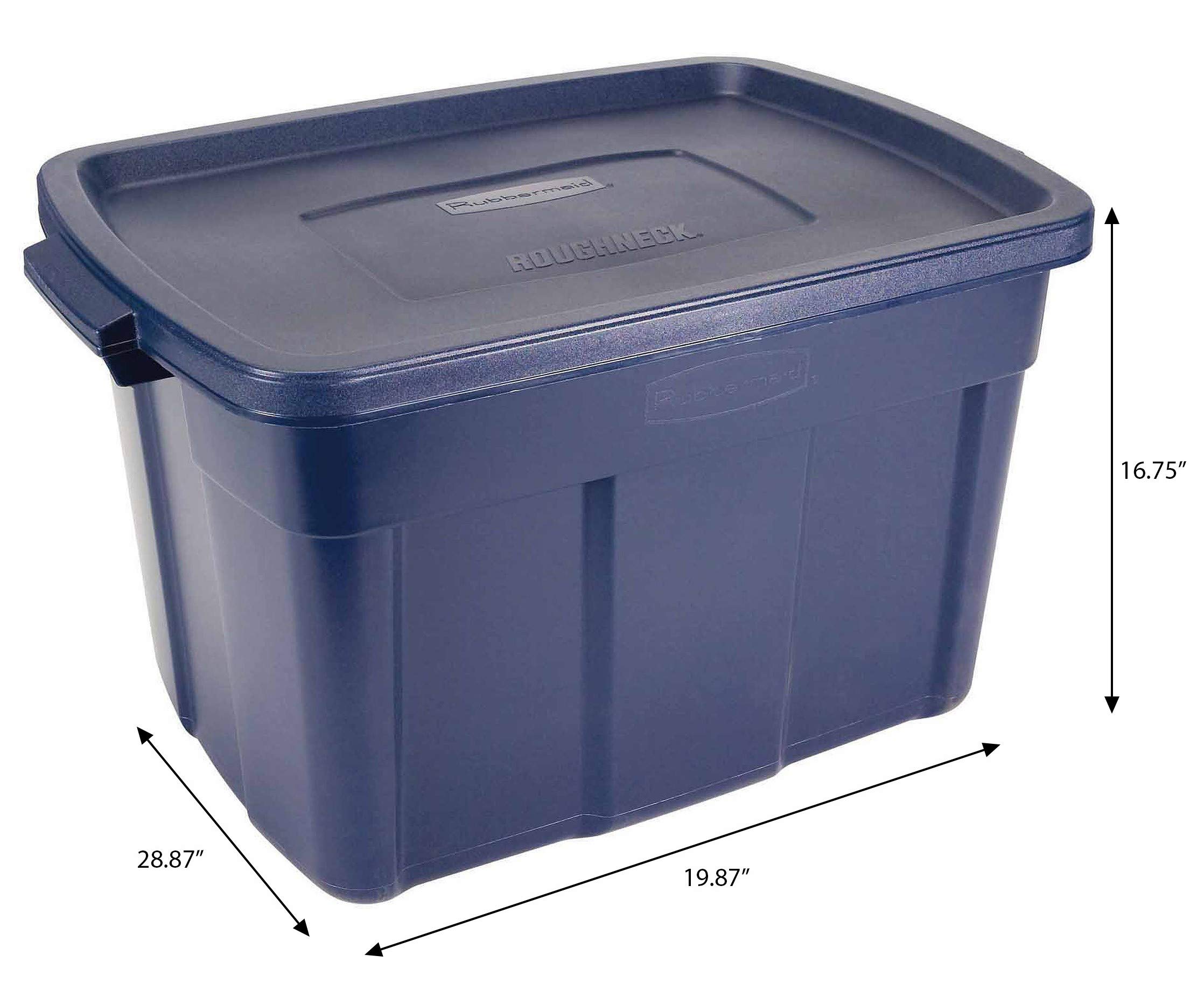 Rubbermaid Roughneck 25 Gallon Heavy-Duty Storage Totes (4-Pack) – Stackable Plastic Bins with Lids & Handles, Made in USA – Dark Indigo Metallic – Ideal for Garage Organization, Moving Supplies & Home Storage Solutions