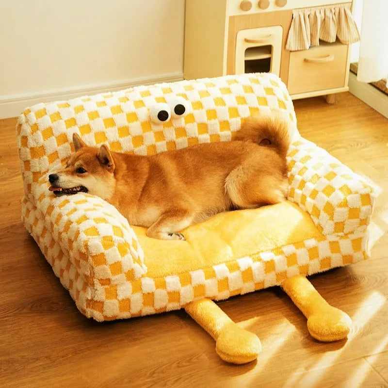 Big Eyes Plaid Pet Sofa - Cozy & Stylish Dog Bed for Small to Medium Dogs - Perfect for Living Room, Bedroom, or Pet Corner