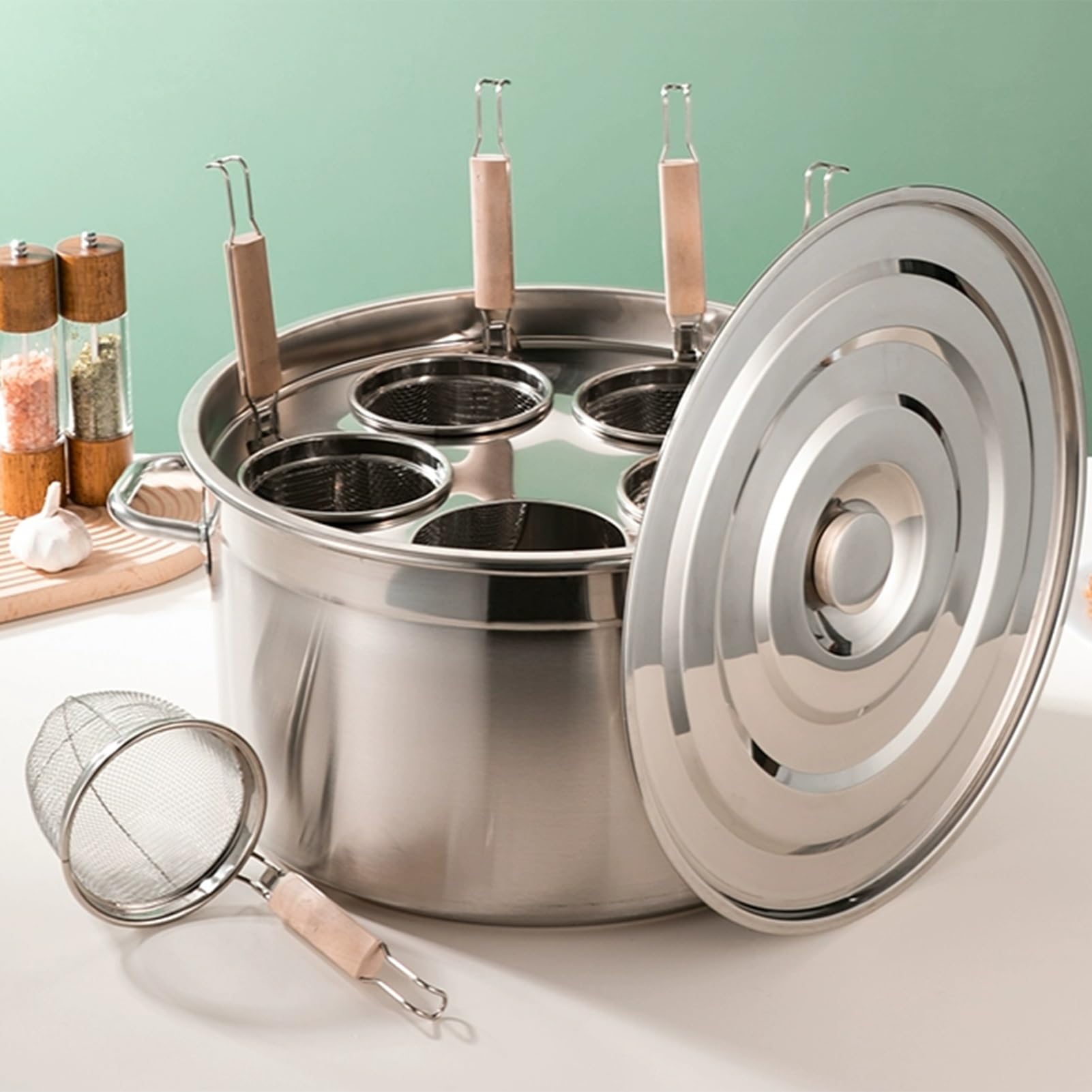 Heavy Duty Stainless Steel Stockpot & Pasta Cooker Set with Colander Inserts – Commercial Grade Multi-Cookware for Home Kitchen & Restaurant Use – Perfect for Cooking Pasta, Soups, Stews & Large Batch Meals (3-Hole Design, Size A)
