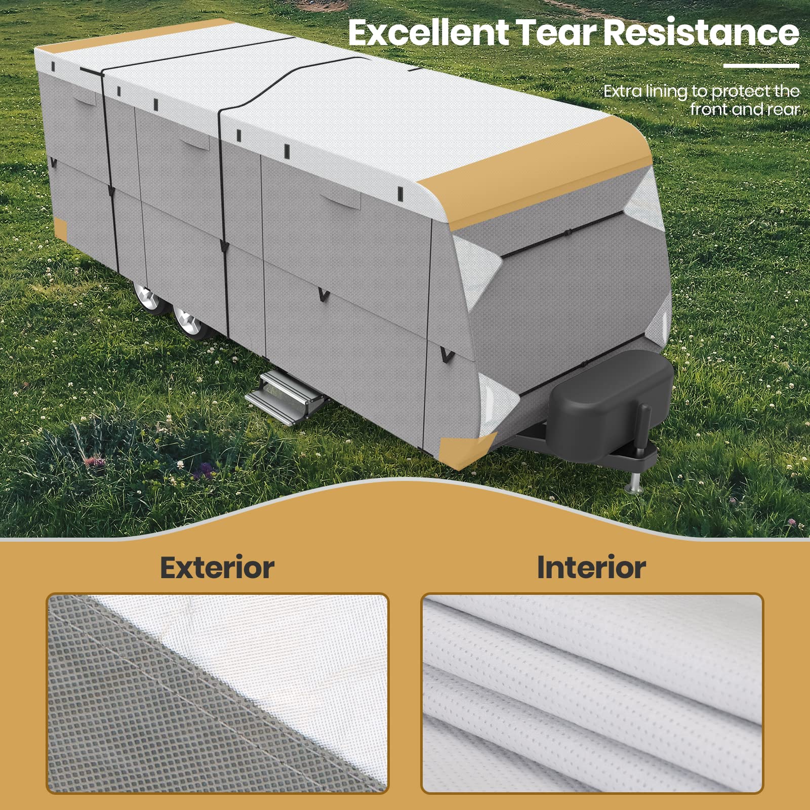 Leader Accessories Heavy-Duty RV Cover for Travel Trailers 30'-33' - Waterproof, UV-Resistant, Tear-Proof Camper Cover with Aluminum Film Top & Cotton Lining (Silver/Grey) | All-Weather Protection for Outdoor Storage & Winter Use