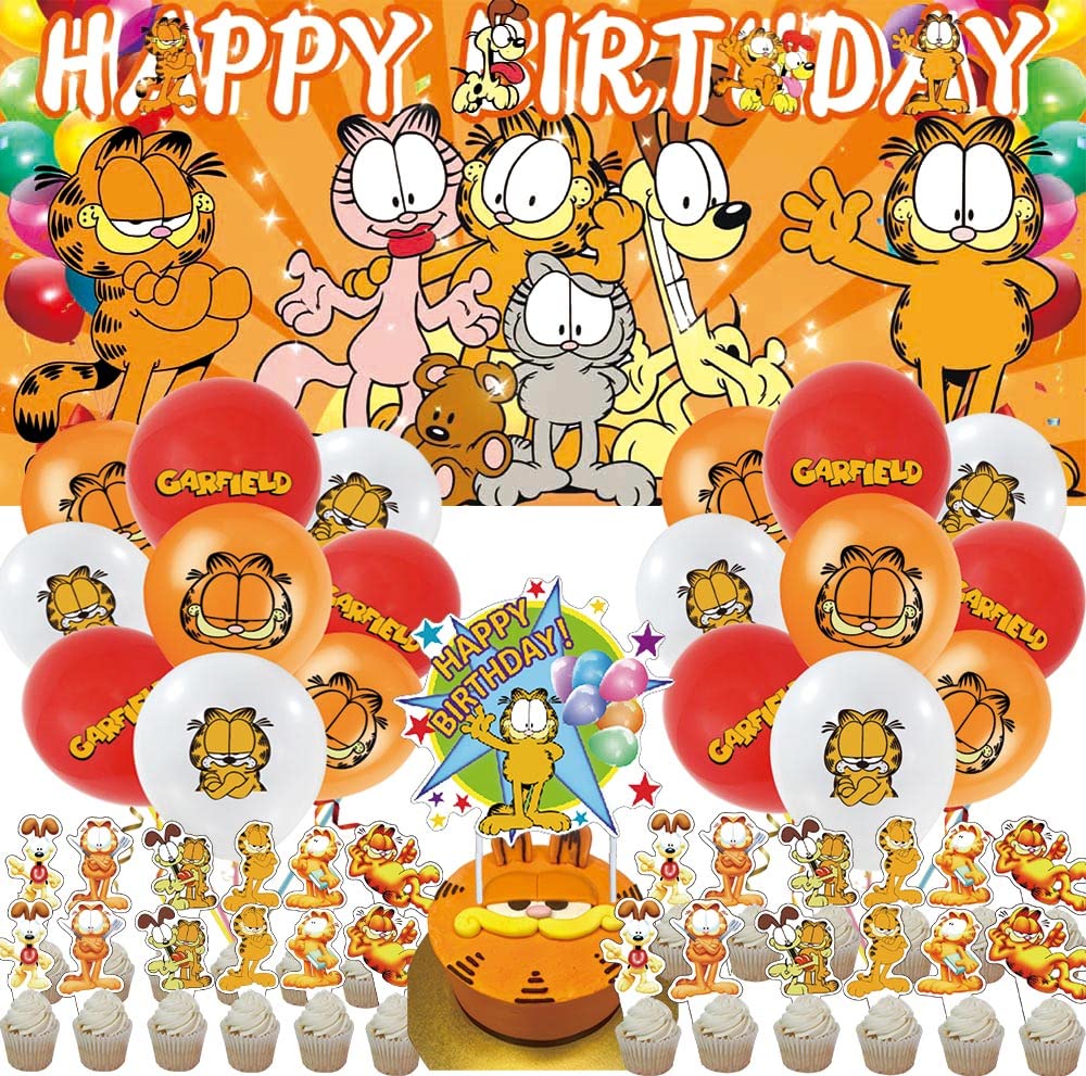 Garfield Birthday Party Supplies - Decorations Kit with Banner, Cake Topper, Cupcake Toppers & Balloons for Kids & Adults | Perfect for Themed Parties, Baby Showers & Family Celebrations