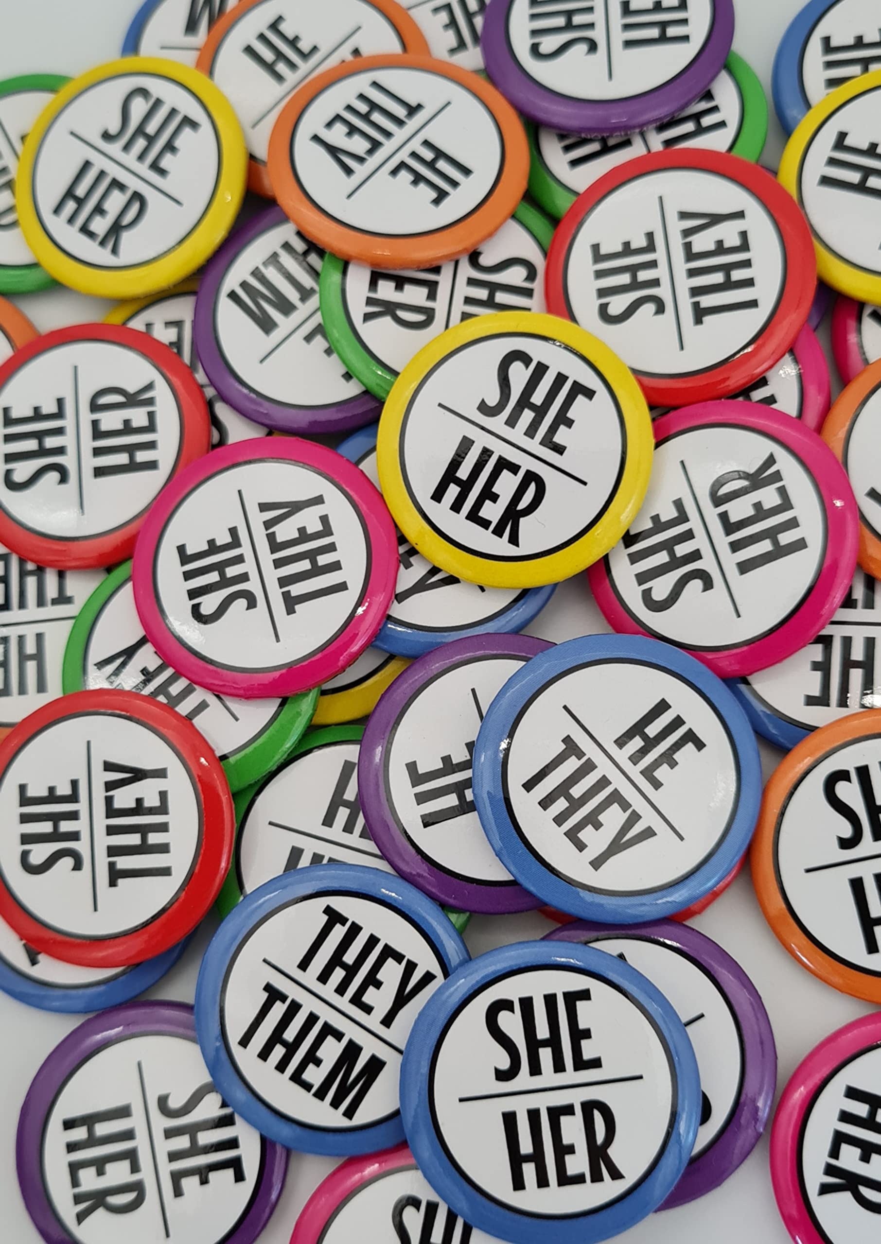 My Pronouns Are Pins - Bulk Pack of 300 Customizable LGBTQ+ Pride Badges (1 inch/25mm) - Gender Pronouns Pins for Pride Events, School, Office & Ally Support