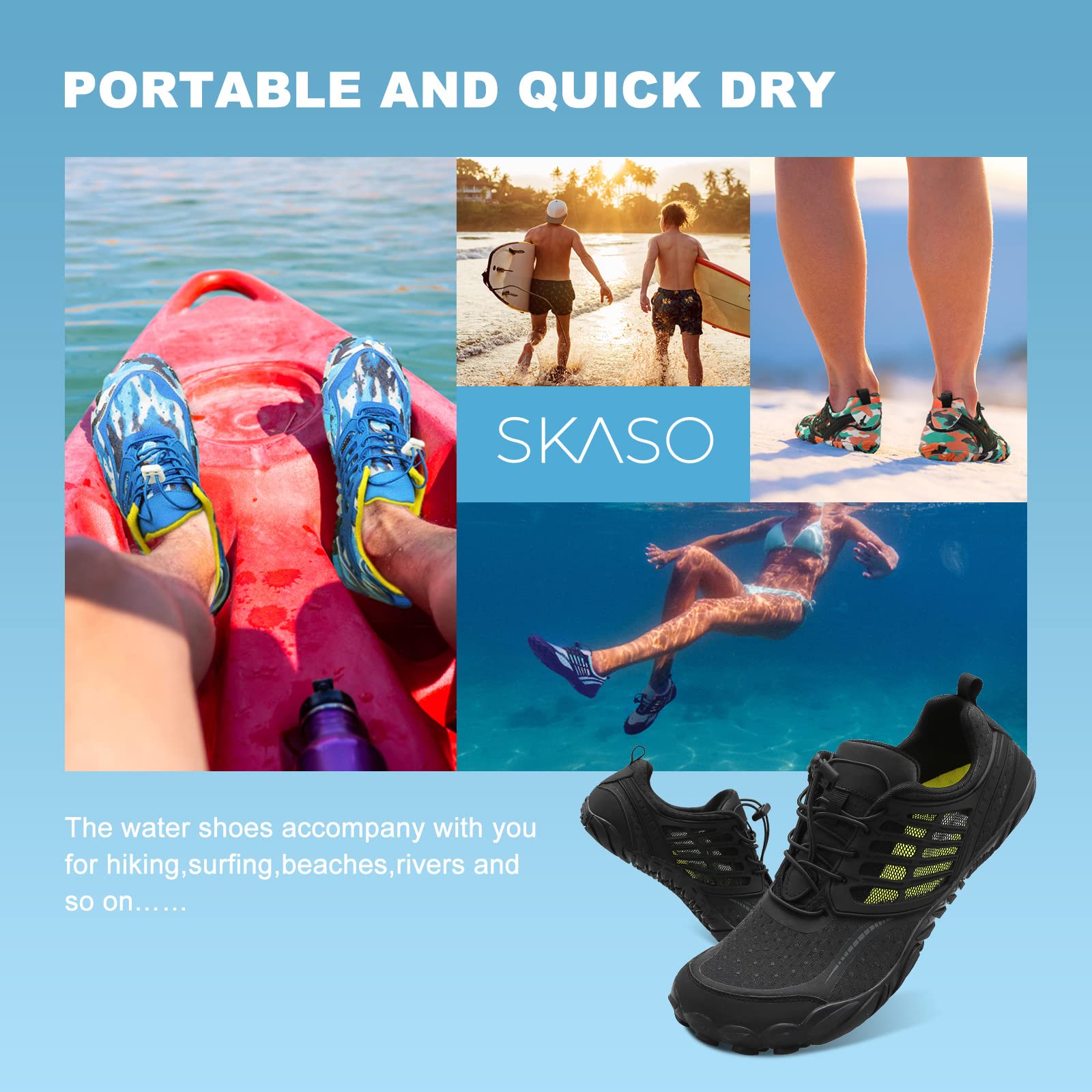 **Men's & Women's Water Shoes - Quick Dry Barefoot Aqua Shoes with Ventilation Holes for Beach, Hiking, Surfing, Boating, Fishing & Kayaking | Lightweight Swim Shoes for Outdoor Water Activities**