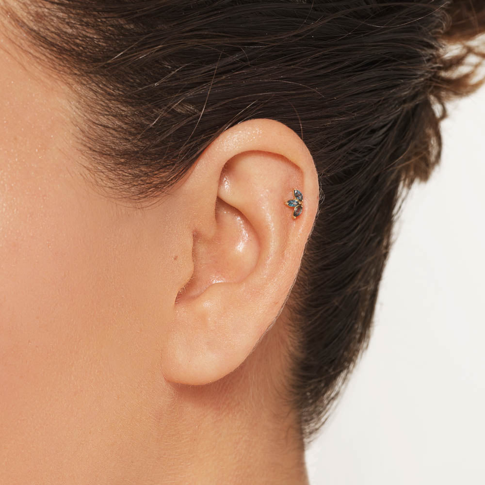 10k Gold Blue Topaz Triple Marquise Helix Stud Earrings - Elegant Dainty Jewelry for Women, Perfect for Parties, Weddings & Everyday Wear