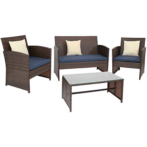 Brown Rattan With Navy Cushions