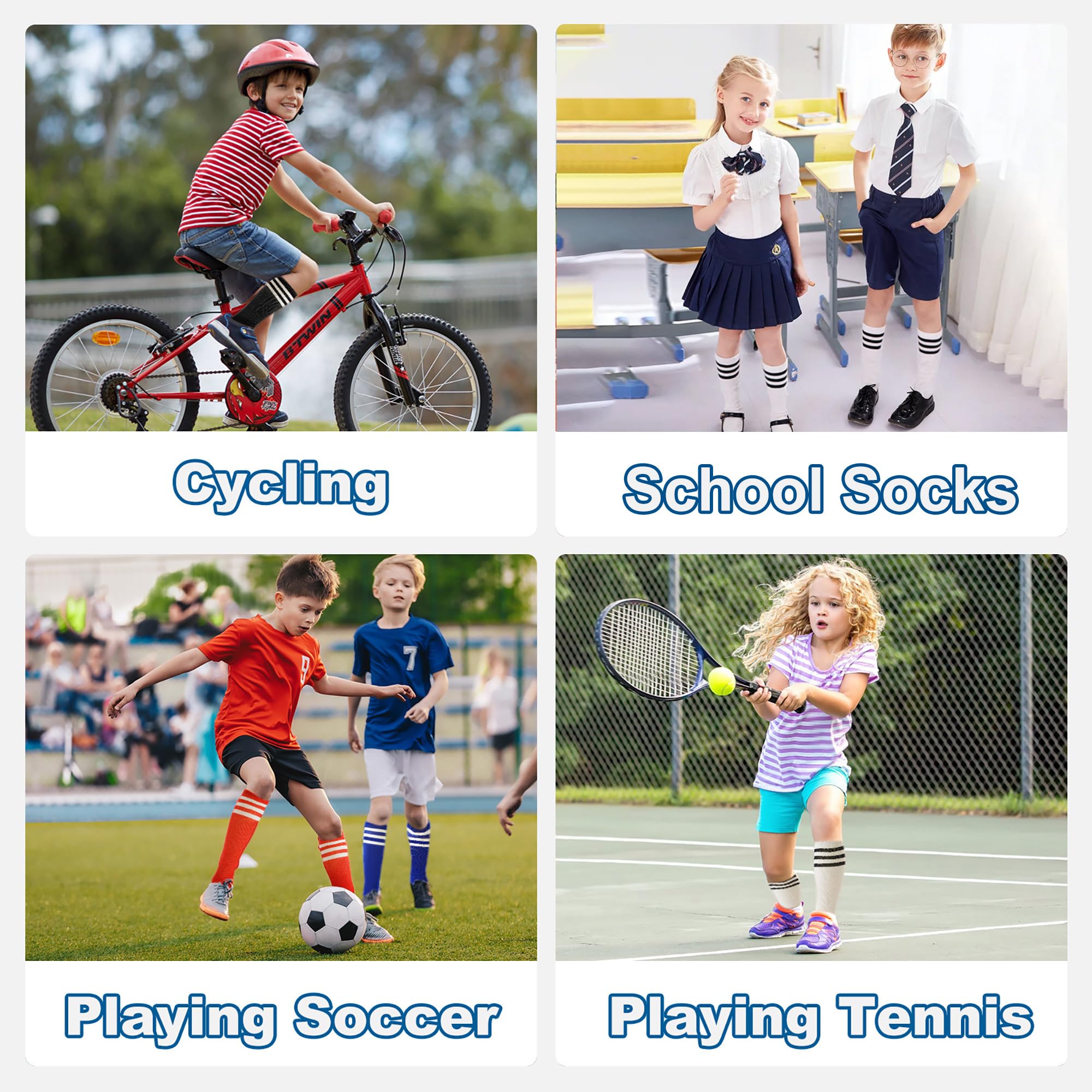 BISOUSOX Kids Soccer Socks - Knee High Athletic Socks for Boys & Girls Ages 6-12 - Cotton Uniform Socks with Stripe Design - Perfect for Soccer Games, Training & Sports Activities