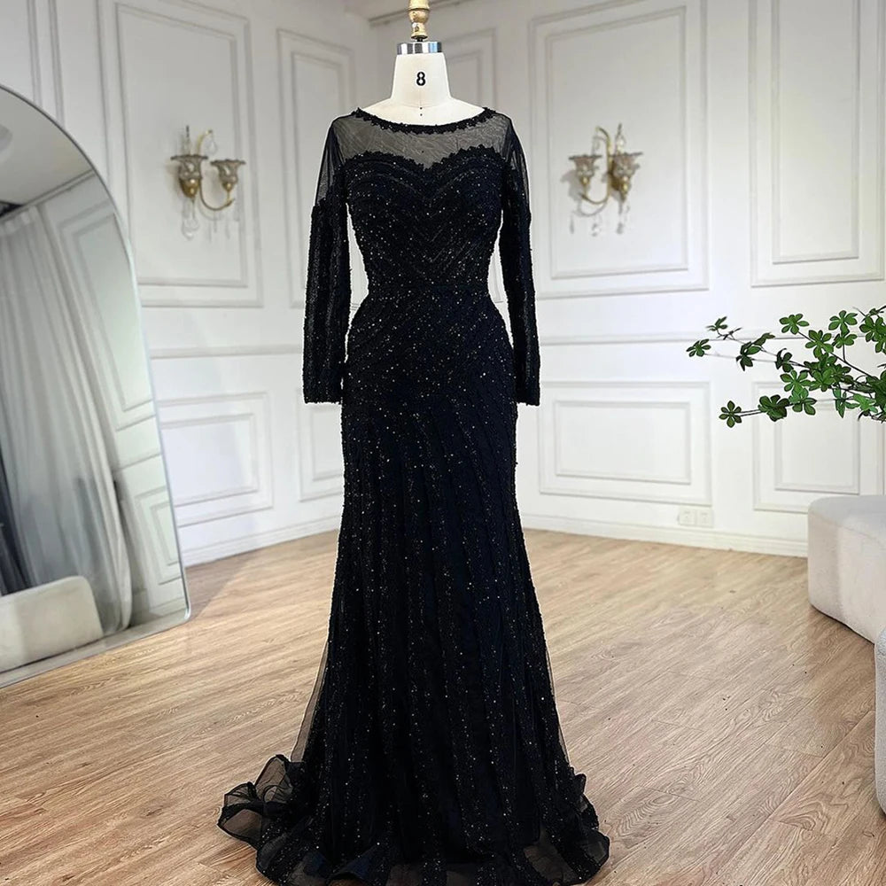 Elegant Black Mermaid Evening Gown with Purple Accents - Luxury Dubai Arabic Style Women's Party Dress LA72656 | Perfect for Formal Events, Galas & Special Occasions