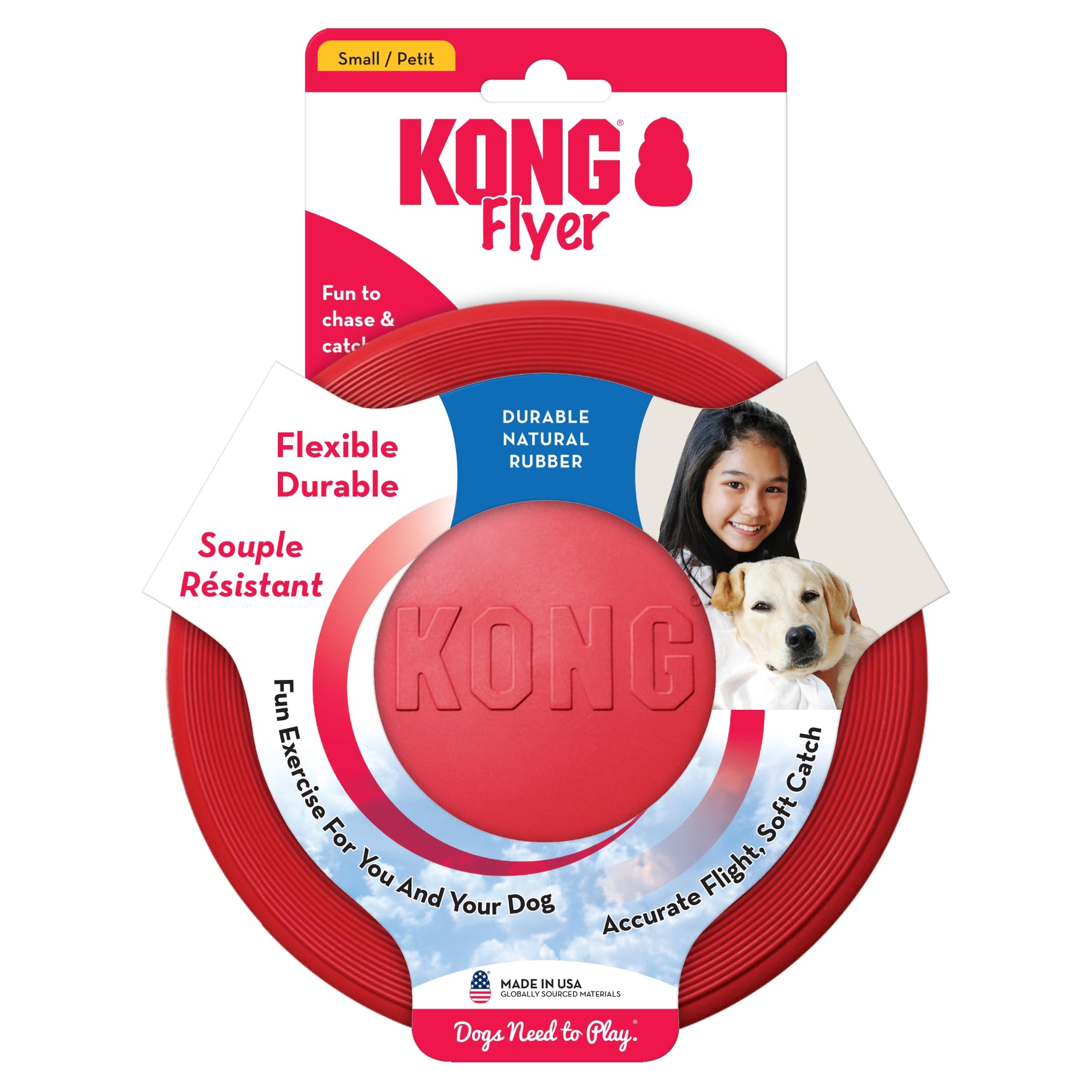 Durable KONG Flyer Natural Rubber Flying Disc Dog Toy - Safe Fetch & Outdoor Play for Small Dogs - Perfect for Park, Beach & Backyard Fun