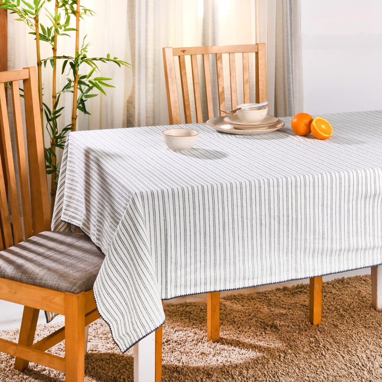 Bohemian 60x60 Inch Square Tablecloth - 100% Cotton Farmhouse Table Cover for Dining, Kitchen, or Outdoor Decor | Midnight Blue Summer Table Linens for Parties & Home Styling