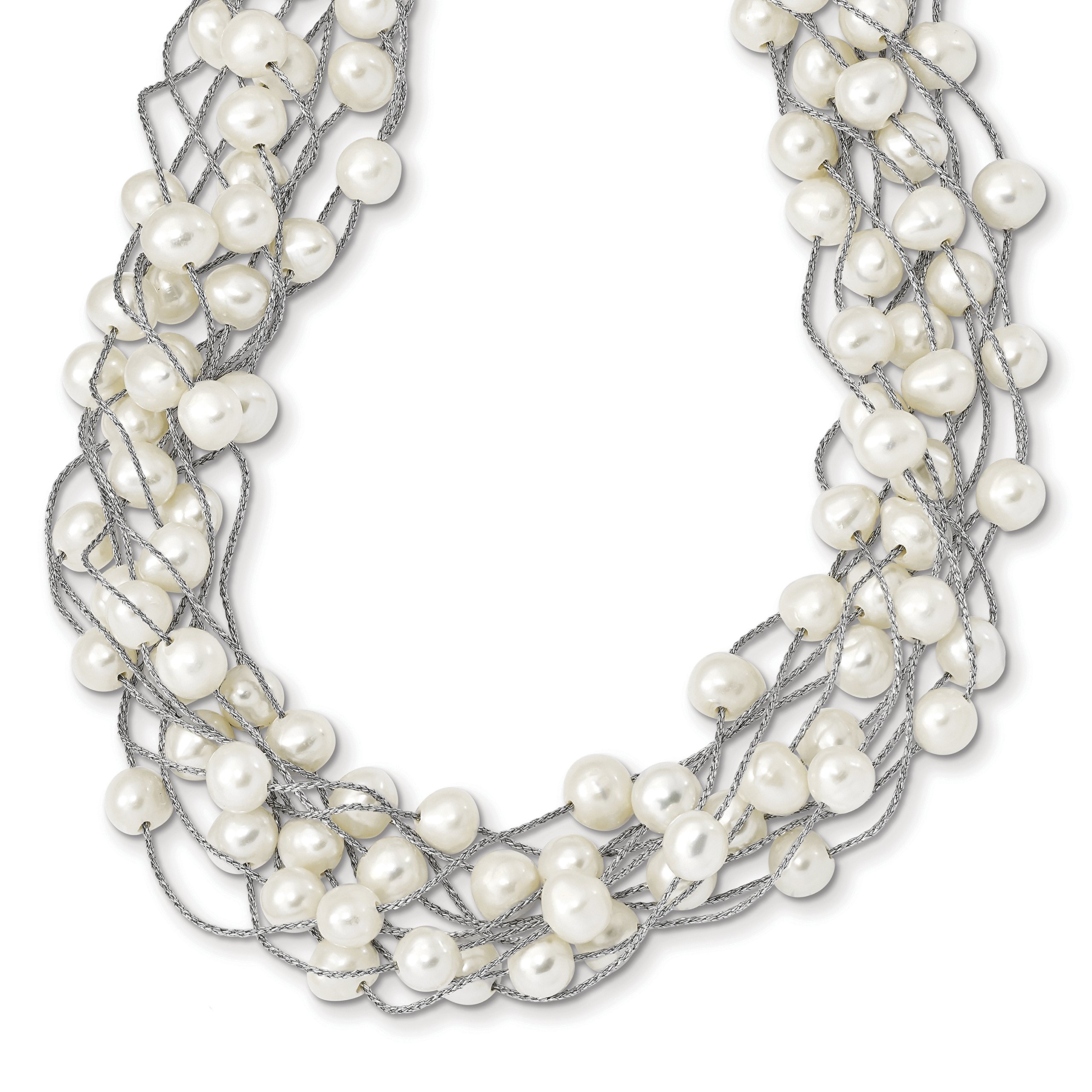 6-8mm White Freshwater Cultured Pearl Multi-Strand Sterling Silver Necklace for Women - Perfect for Weddings, Parties & Elegant Occasions