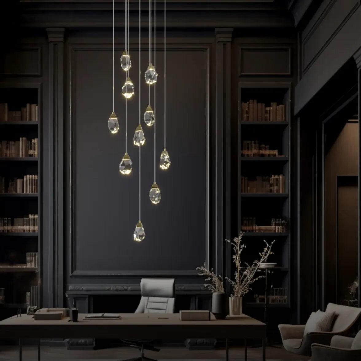 Elegant Water Drop Glass Gold Pendant Light - Modern Crystal Chandelier for Dining Room, Bedroom & Living Room Decor