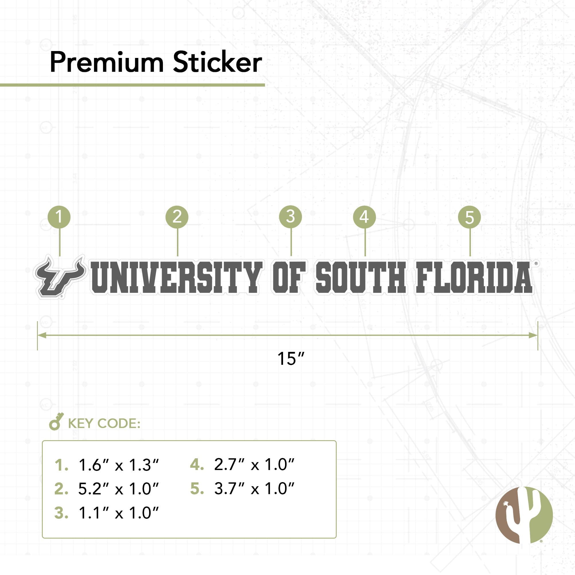 USF Bulls Vinyl Decal Sticker - 15 Inch Desert Cactus University of South Florida Logo for Laptop, Water Bottle, Car & Scrapbook - Perfect for College Pride, Gameday & School Spirit Decorations