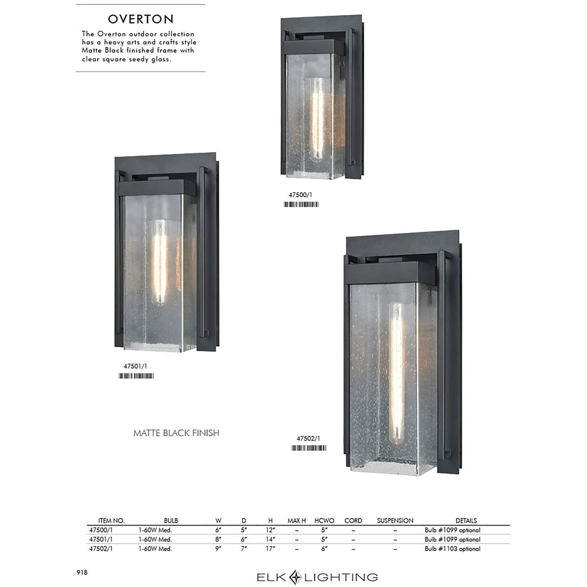 Elk Lighting 47501/1 Overton 1 Light Outdoor Wall Sconce in Matte Black - Perfect for Porch, Patio, and Garden Lighting
