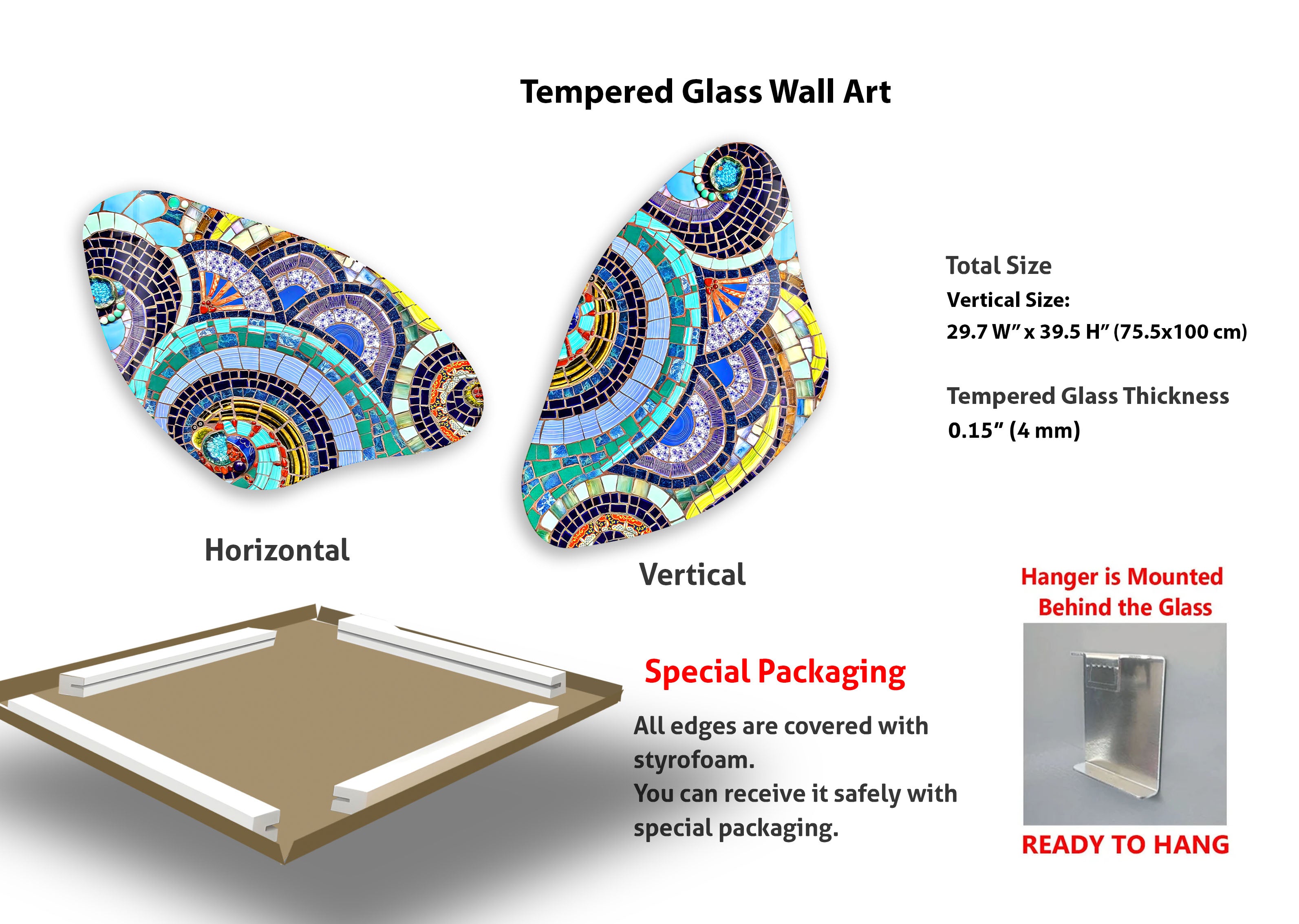 Modern Mosaic Pattern Irregular Glass Wall Art - Handmade Abstract Decor for Living Room, Bedroom, Office & Bathroom