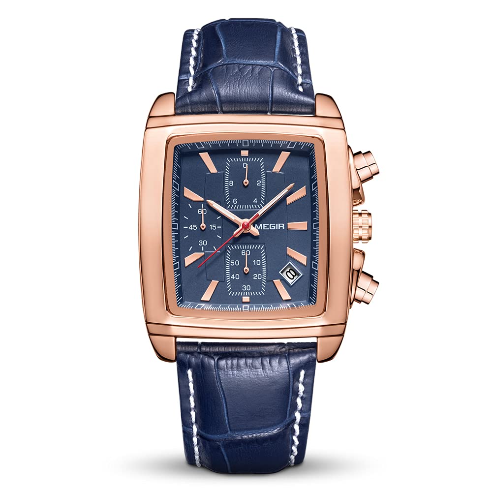 MEGIR Luminous Men's Chronograph Watch - Leather Strap Analog Military Quartz Watch for Business & Casual Wear | Waterproof & Shockproof for Outdoor Activities