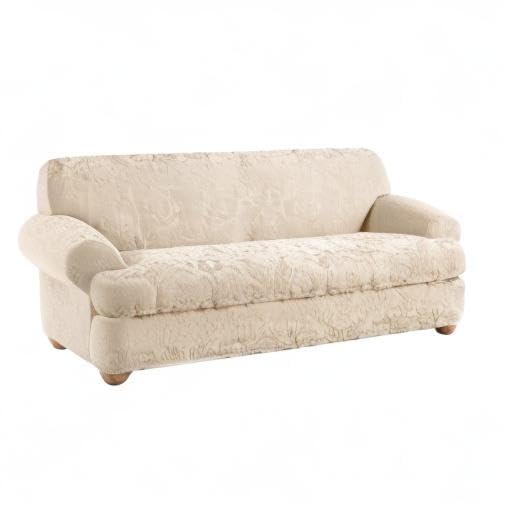 SureFit Stretch Jacquard Damask 2-Piece Sofa Slipcover - Oyster Color - Fits Most Couches & Loveseats - Easy Installation for Living Room Furniture Protection