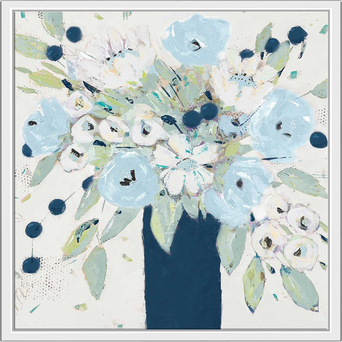 Blue Bouquet Vase Floating Canvas Wall Art - Elegant Home Decor for Living Room, Bedroom & Office